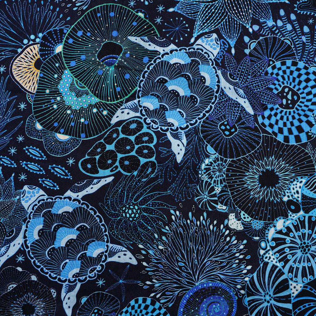 Sea Turtle Men's Hawaiian Shirt Short Sleeve Button-down 100% Cotton Blue Aloha Reef Rules By Mo