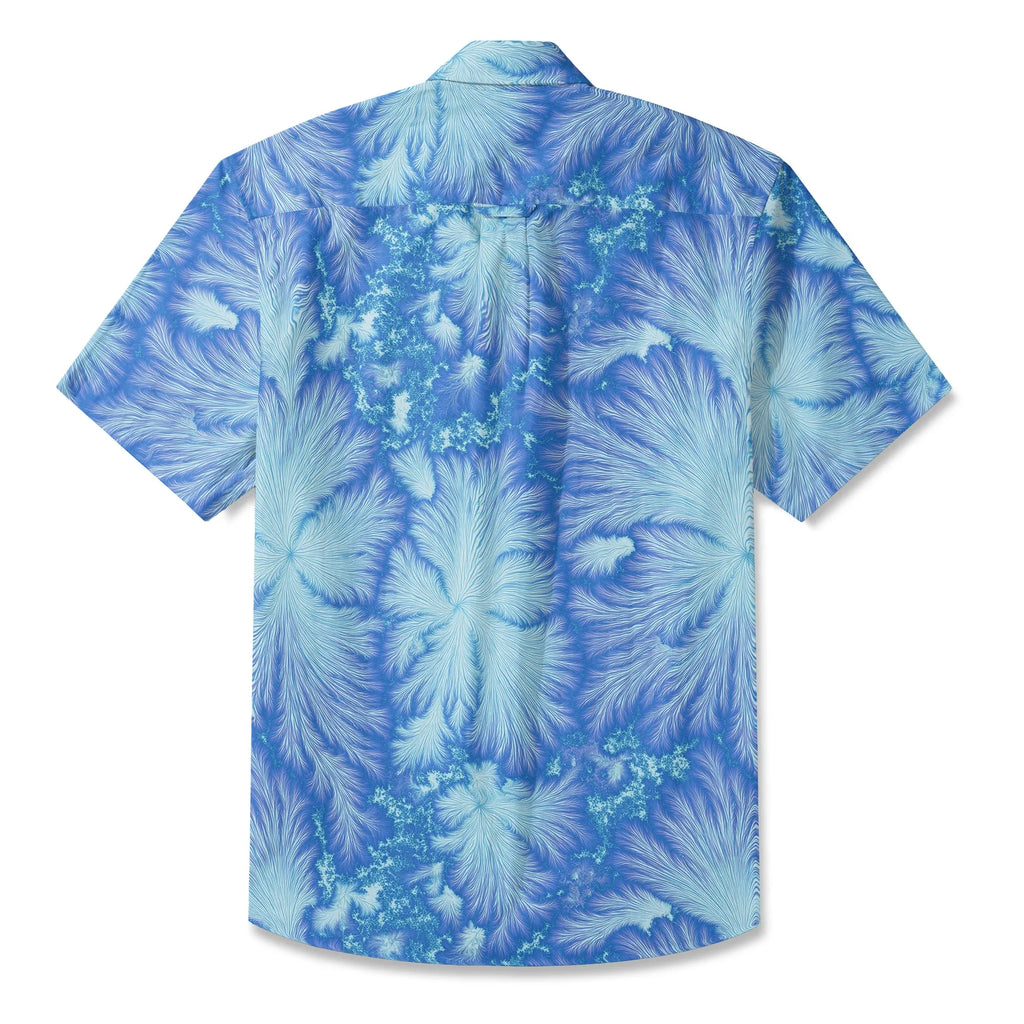 LeosWare® Men's Hawaiian Shirt Short Sleeve Button-up 100% Cotton Blue Aloha Ice Blue Feather Flame By Ann