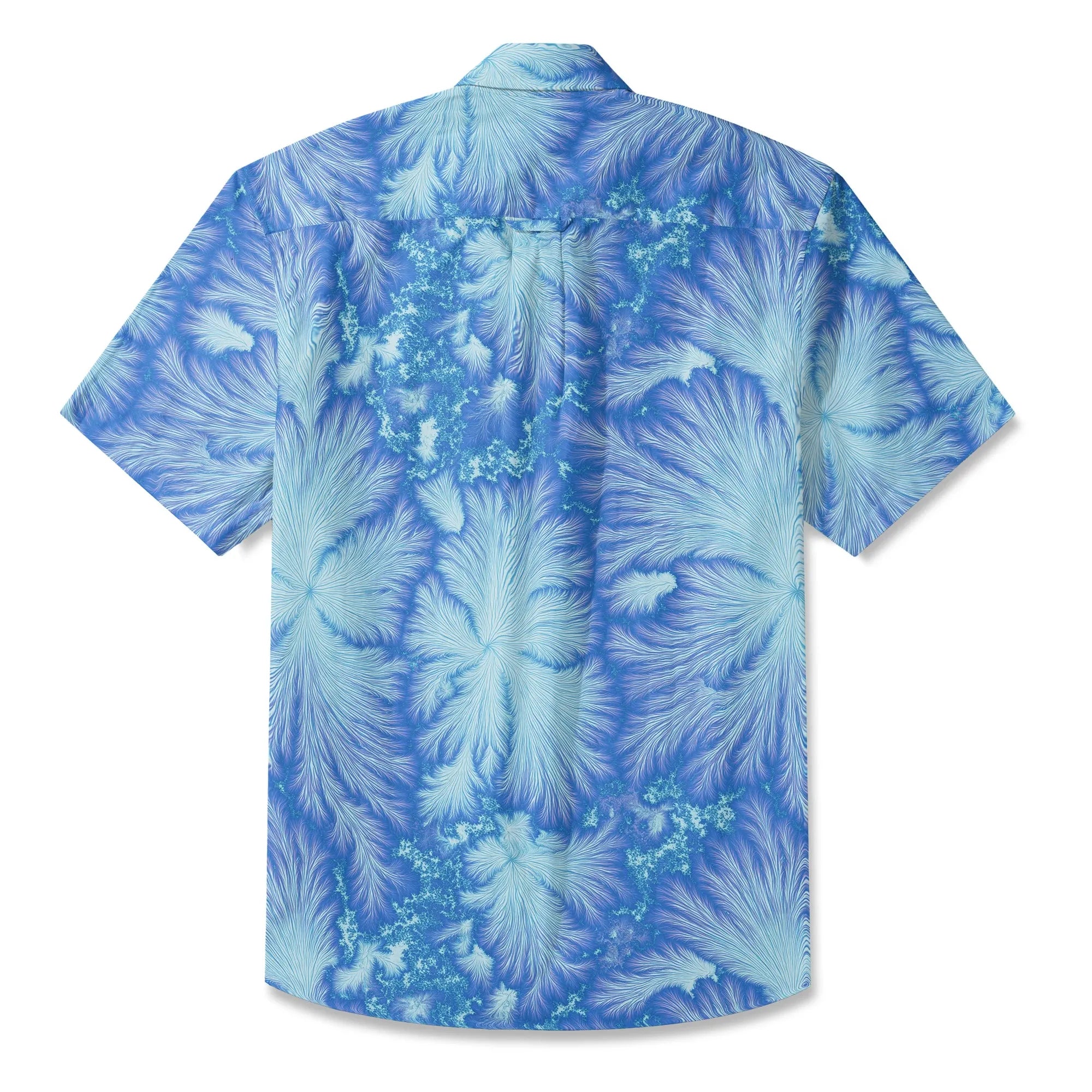 LeosWare® Men's Hawaiian Shirt Short Sleeve Button-up 100% Cotton Blue Aloha Ice Blue Feather Flame By Ann