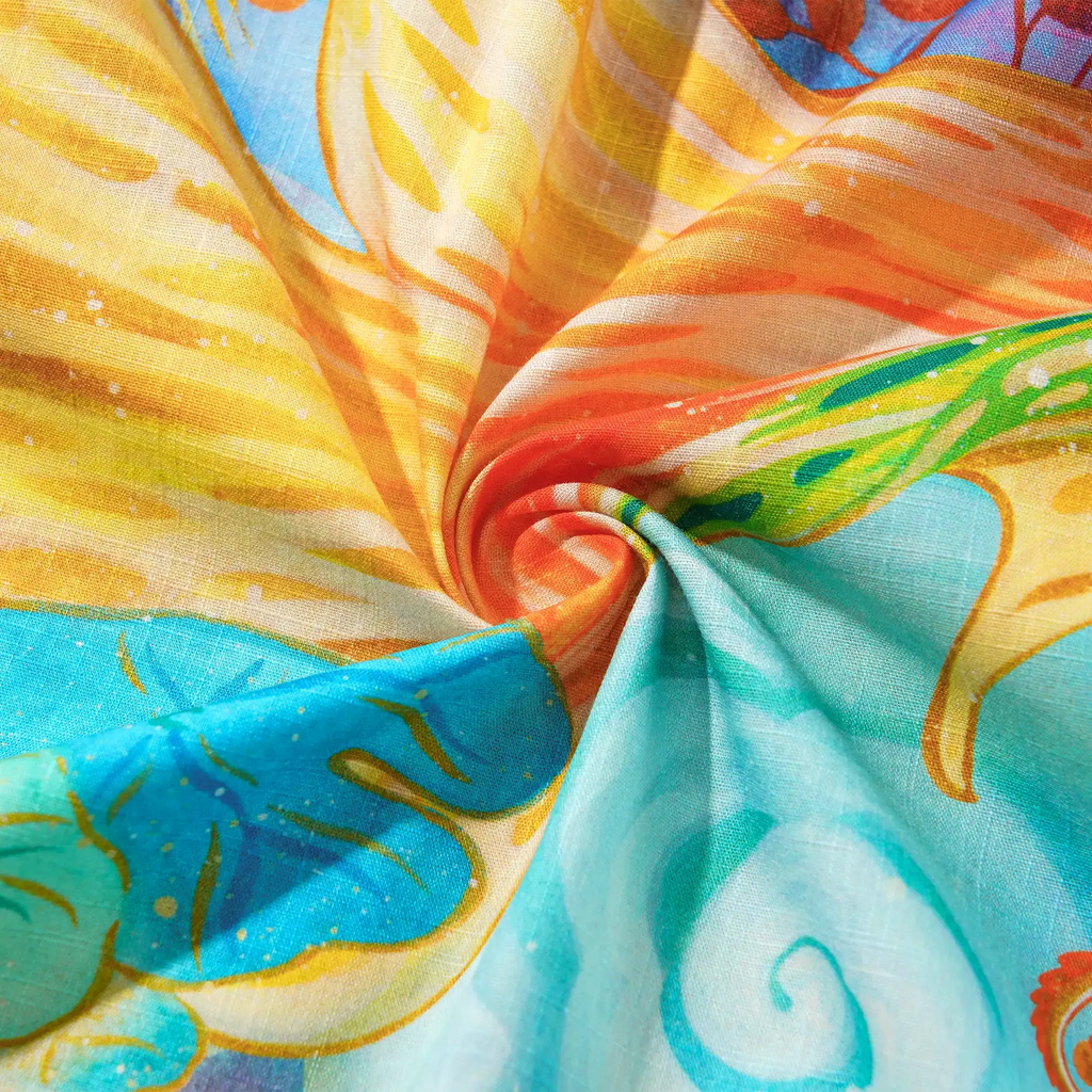 Yiume Men's Designer Hawaiian Shirt Cloud-wandering Koi Print Cotton Blue Aloha Shirt By Sylvia