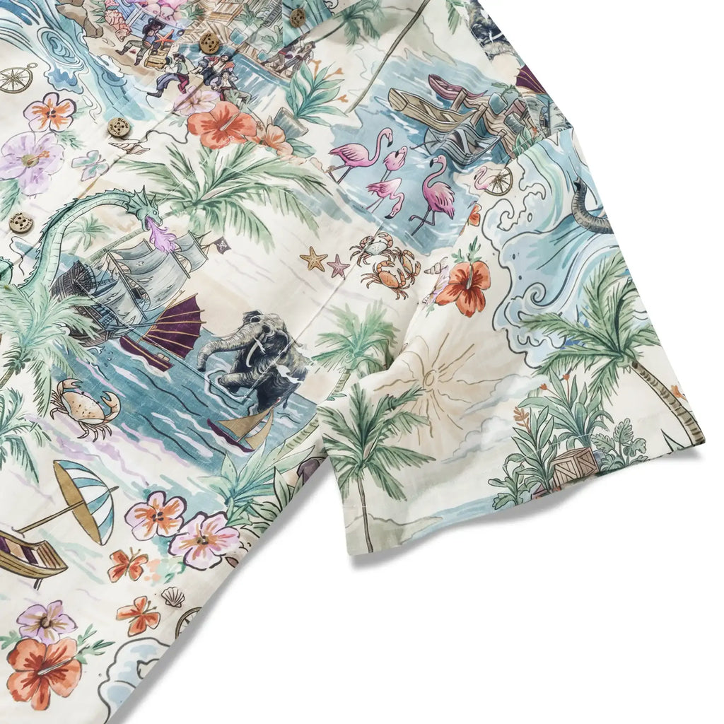 Men's Hawaiian Shirt Short Sleeve Button-down 100% Cotton Green Aloha Hidden Paradise By Huan huan