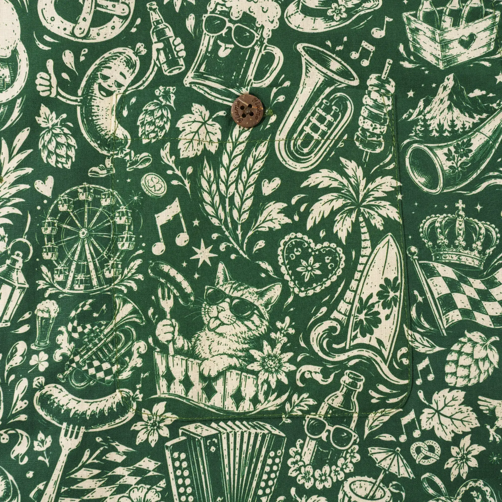 Men's Hawaiian Shirt Short Sleeve Camp Collar 100% Cotton Green Aloha Vintage Beer Festival Cheer - Green By Cigar