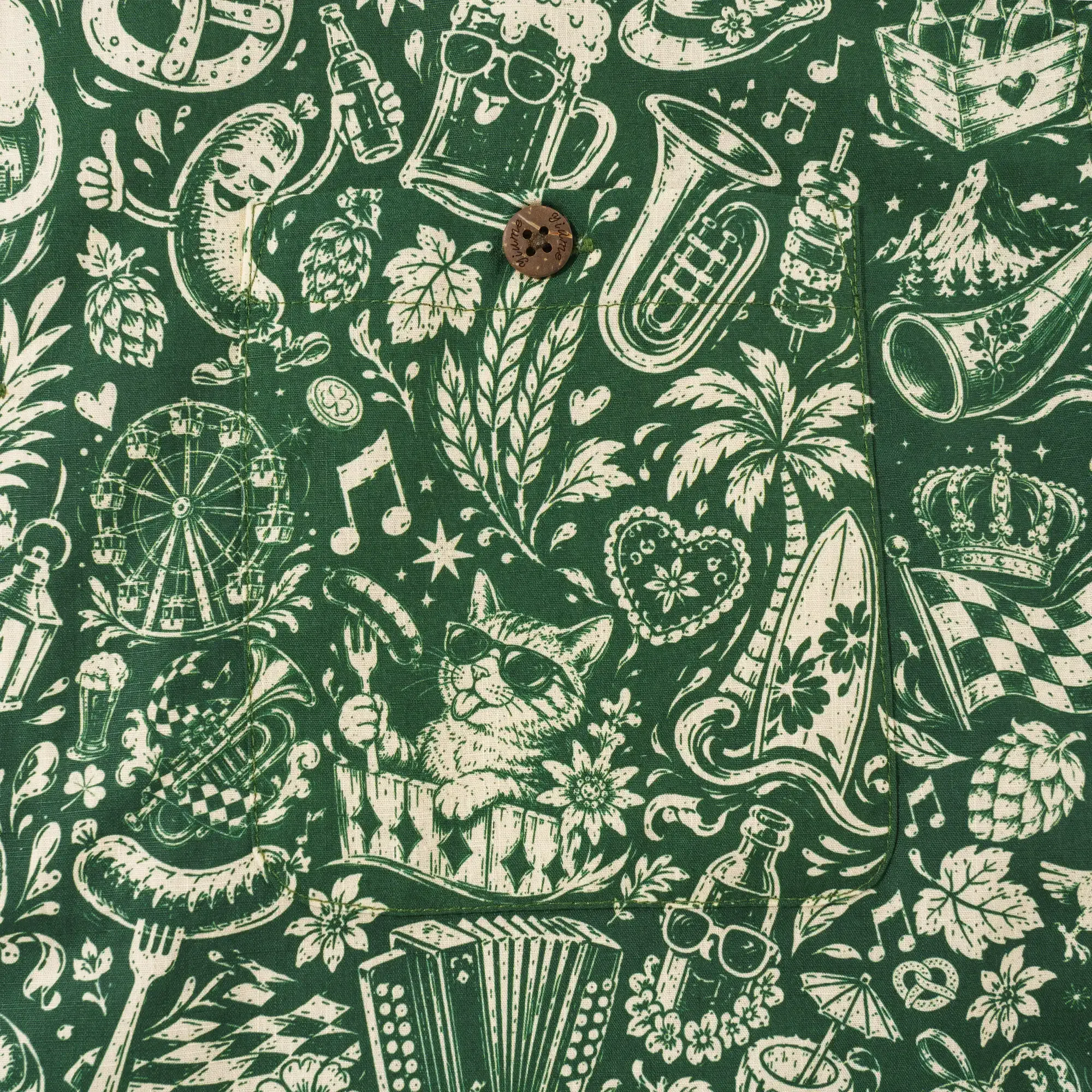 Men's Hawaiian Shirt Short Sleeve Camp Collar 100% Cotton Green Aloha Vintage Beer Festival Cheer - Green By Cigar