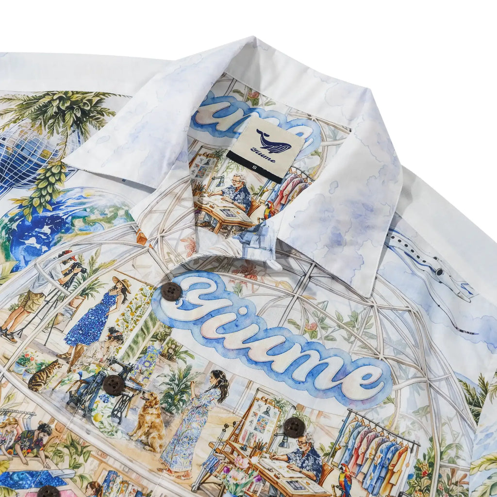4th Anniversary Men's Hawaiian Shirt Short Sleeve Camp Collar 100% Cotton Blue Aloha Yiume Dream By The Coast By Huan huan
