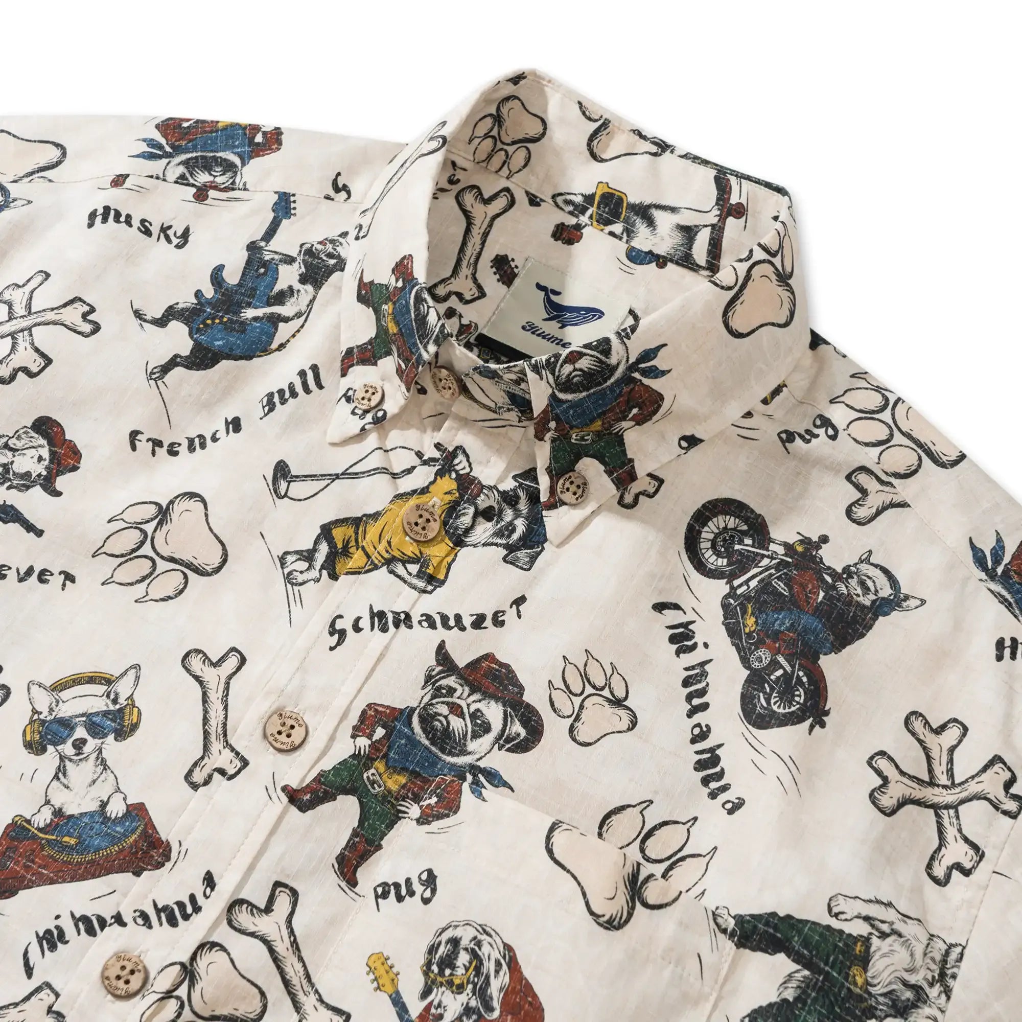 Dog Men's Hawaiian Shirt Short Sleeve Button-down 100% Cotton Blue Aloha Canine Clubhouse By Huan huan
