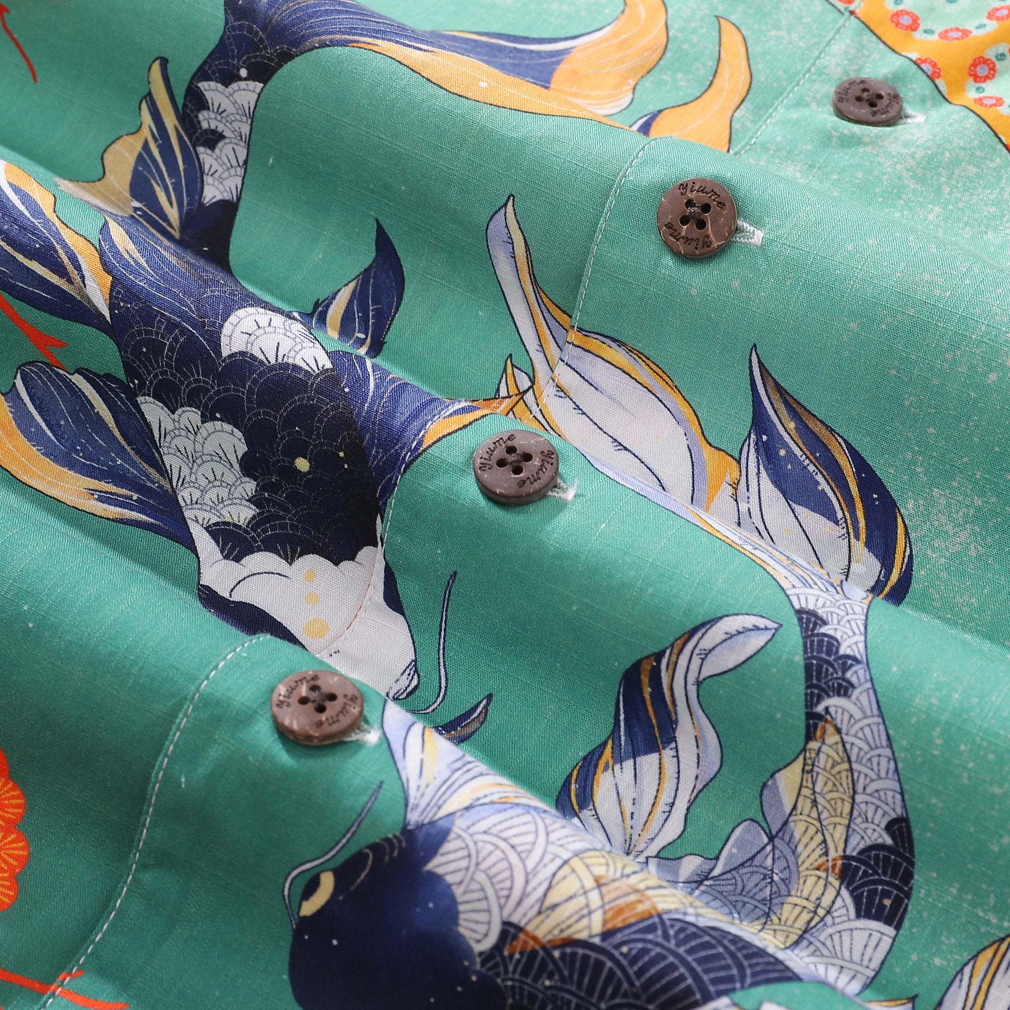 Green Hawaiian Shirt For Men Dancing gracefully Fish Shirt 100% Cotton By Sylvia