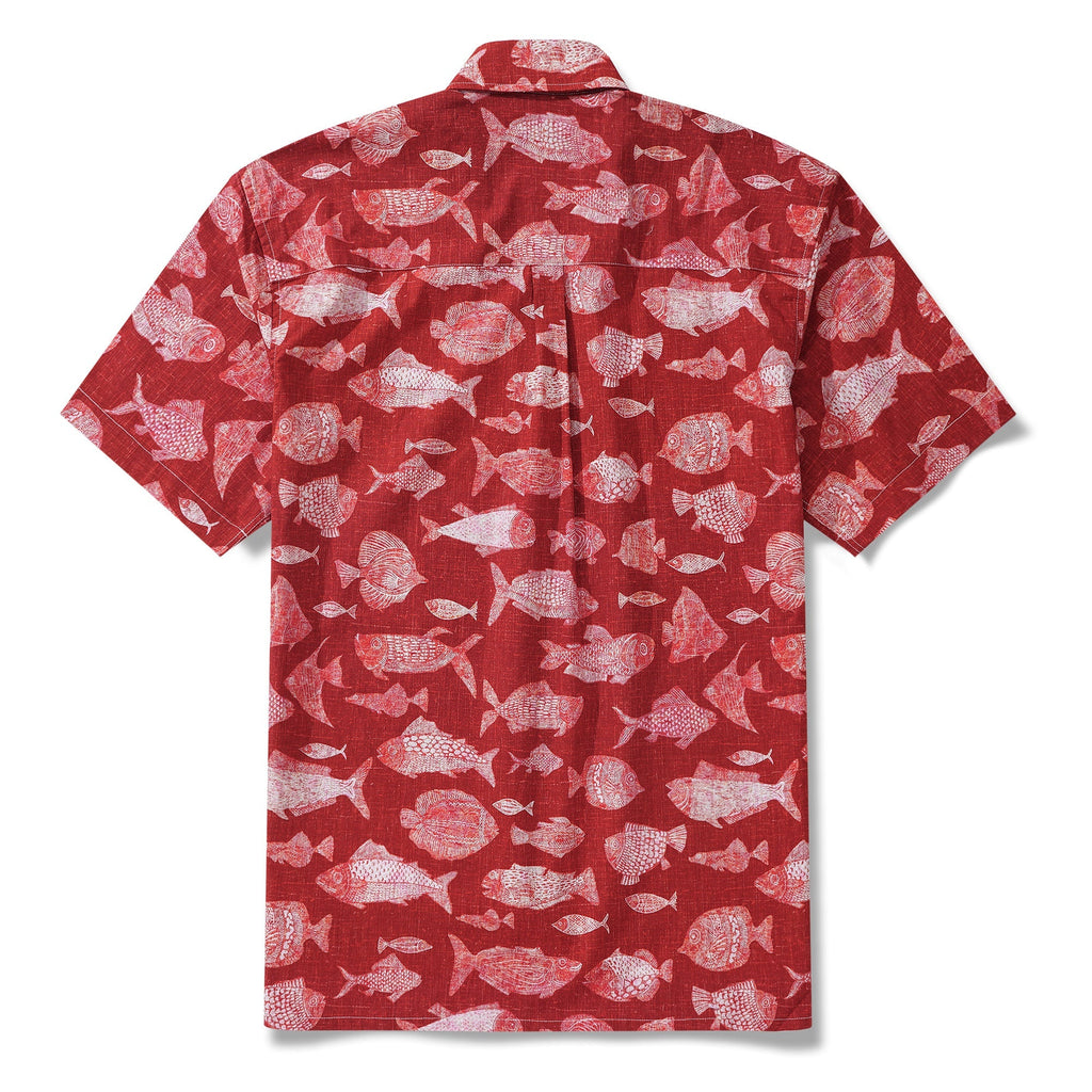 Men's Red Fish Hawaiian Shirt 100% Cotton Button-down Short Sleeve Aloha Shirt For Gift By Huan huan