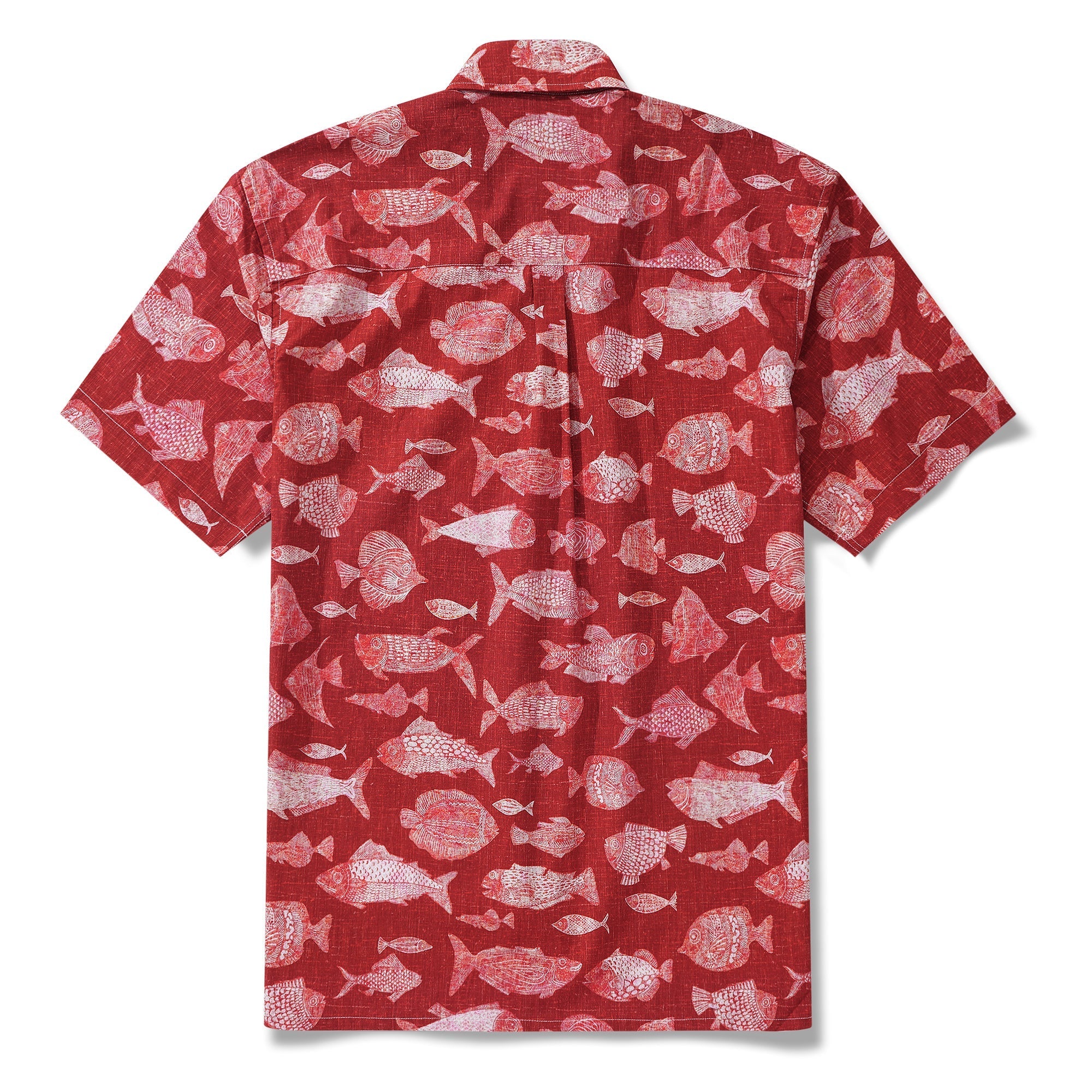 Men's Red Fish Hawaiian Shirt 100% Cotton Button-down Short Sleeve Aloha Shirt For Gift By Huan huan
