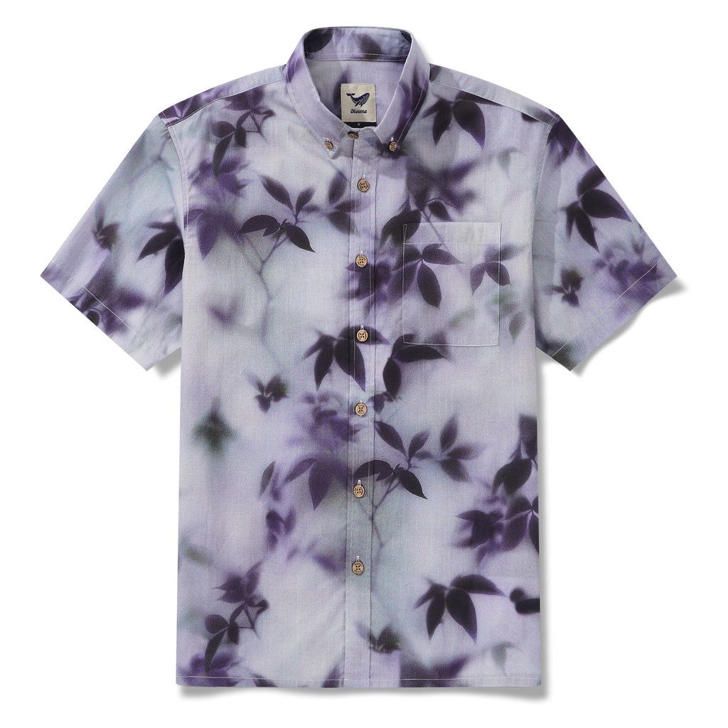 Men's Cotton Hawaiian Shirt Short Sleeve Button-down Purple Aloha Shirt Mist-Kissed Leaves By Yakima