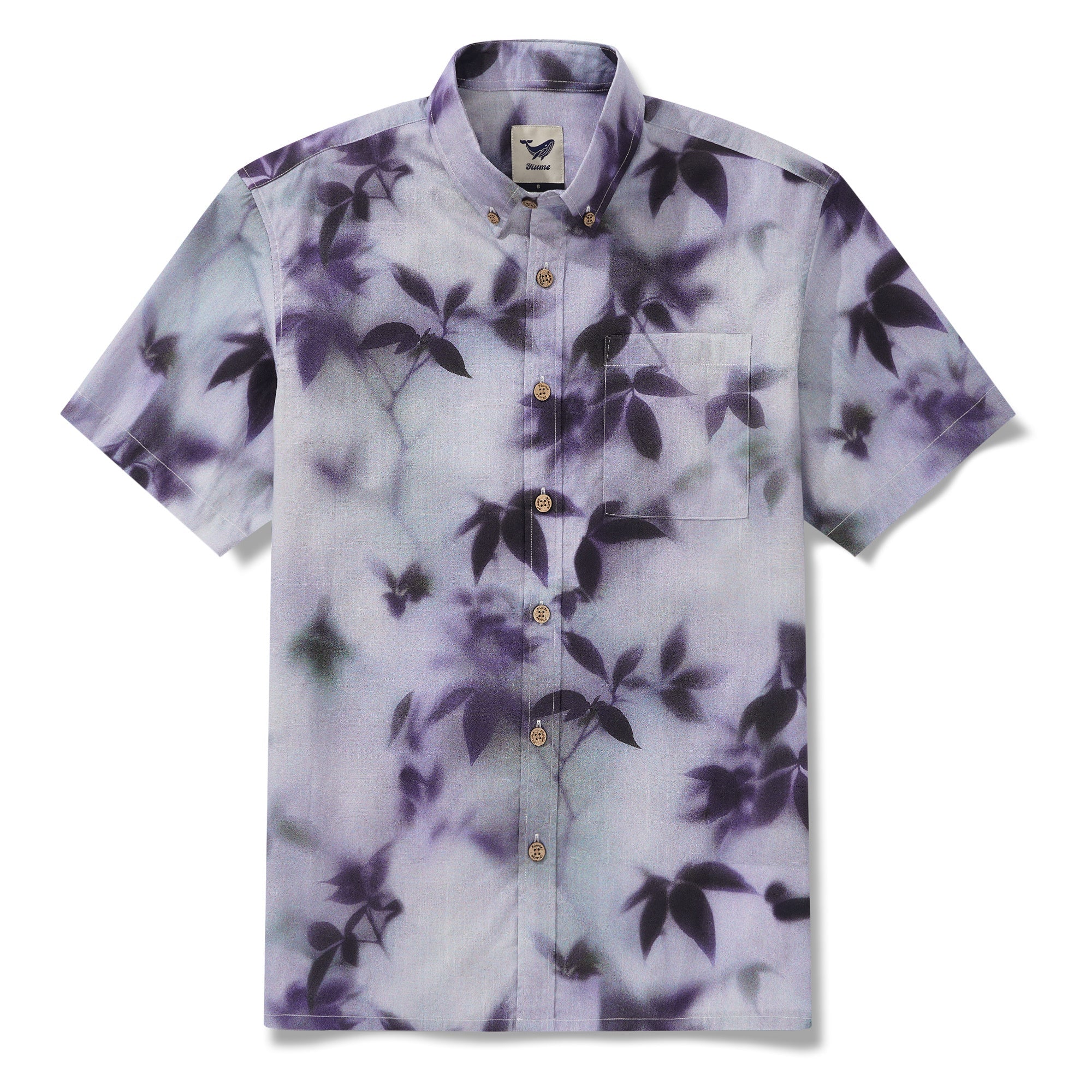 Men's Cotton Hawaiian Shirt Short Sleeve Button-down Purple Aloha Shirt Mist-Kissed Leaves By Yakima