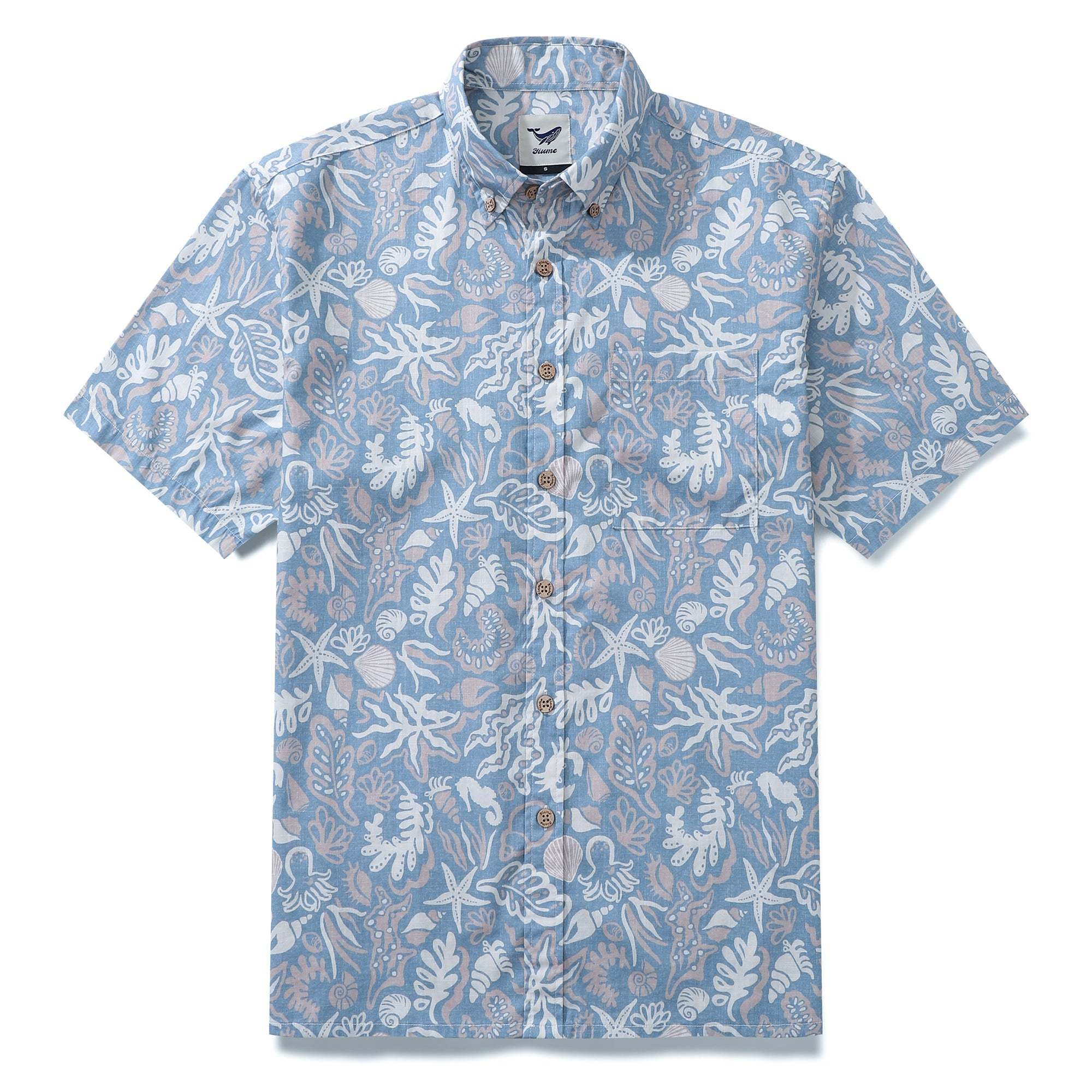 Men's Marine Life Shirt  Button-down 100% Cotton Blue Shirt Hawaiian Shirt Aloha Ocean-themed Silhouettes By Amy