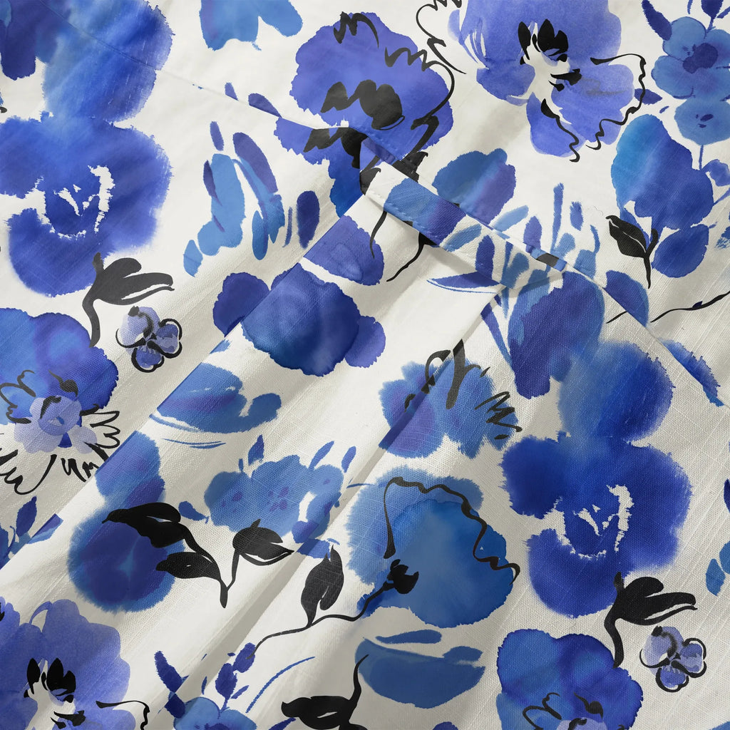 LeosWare® Men's Hawaiian Shirt Short Sleeve Button-up 100% Cotton Blue Aloha Ink Blue Florals By Huan huan
