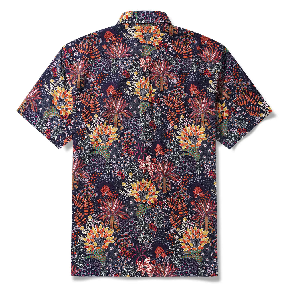 1950s Tropical Hawaiian Shirt For Men Print Short Sleeve 100% Cotton Red Shirt Aloha Quirky Plants By Sylvia