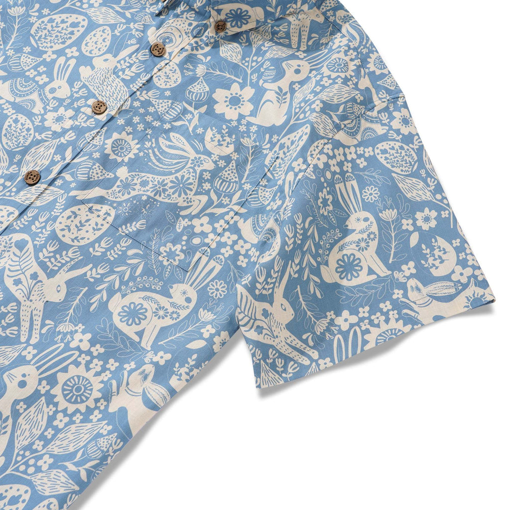Easter Day Gift Men's Hawaiian Shirt Short Sleeve Button-down 100% Cotton Blue Aloha Spring Revival By Yana