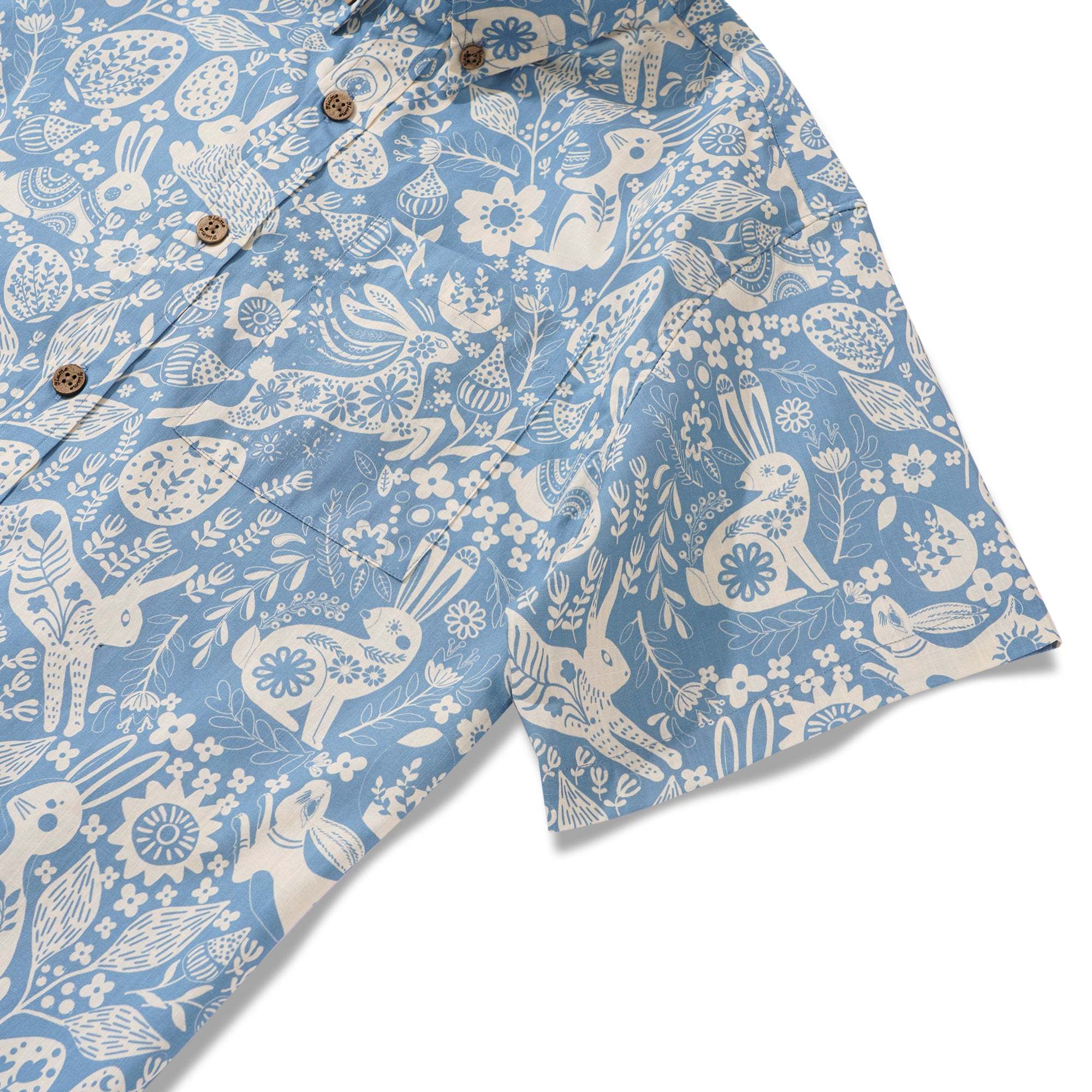 Easter Day Gift Men's Hawaiian Shirt Short Sleeve Button-down 100% Cotton Blue Aloha Spring Revival By Yana