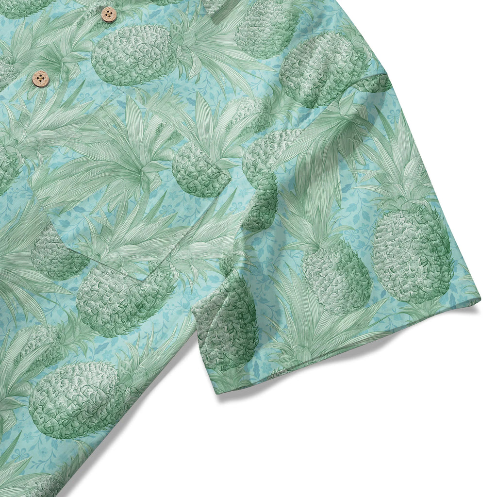 LeosWare® Men's Hawaiian Shirt Short Sleeve Button-up 100% Cotton Green Aloha Mint Green Pineapple Grove By Ann