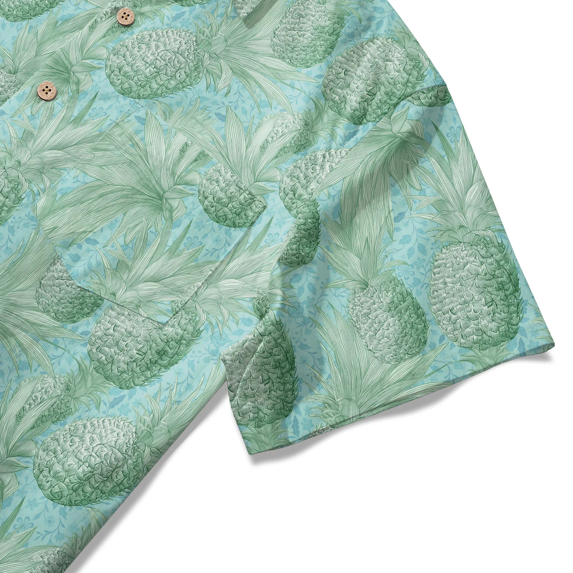 LeosWare® Men's Hawaiian Shirt Short Sleeve Button-up 100% Cotton Green Aloha Mint Green Pineapple Grove By Ann