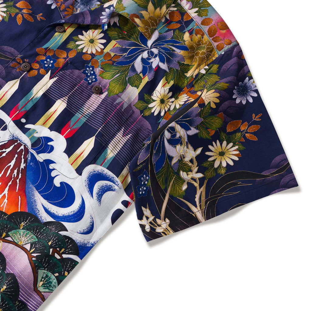 Japanese ukiyo-e Hawaiian Shirt 100% Cotton Men's Aloha Short Sleeve Camp Collar Wave Shirt Eastern Inspired Rooster By Zeke