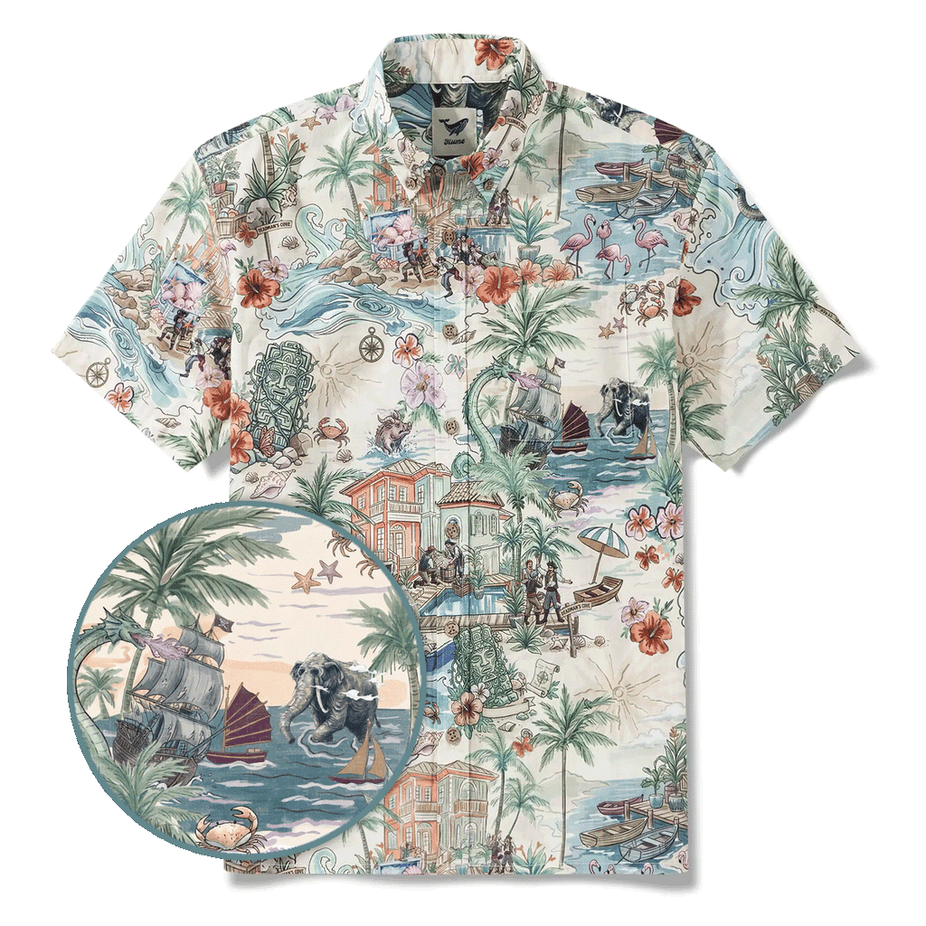 Men's Hawaiian Shirt Short Sleeve Button-down 100% Cotton Green Aloha Hidden Paradise By Huan huan
