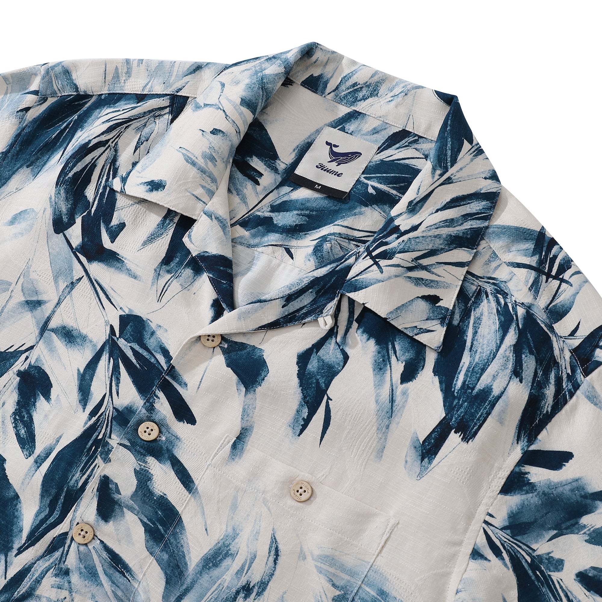 Men's 100%Silk Hawaiian Shirt Painting Bamboo Leaves Print Camp collar Short Sleeve Aloha Shirt By Amy