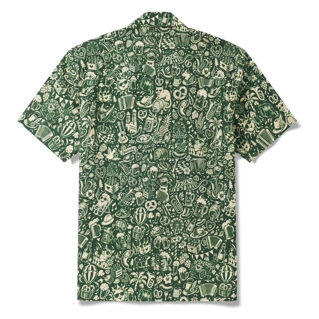 Men's Hawaiian Shirt Short Sleeve Camp Collar 100% Cotton Green Aloha Vintage Beer Festival Cheer - Green By Cigar