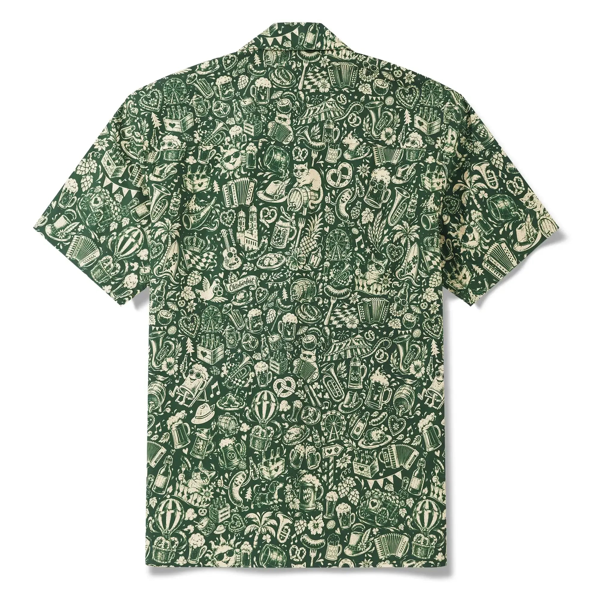 Men's Hawaiian Shirt Short Sleeve Camp Collar 100% Cotton Green Aloha Vintage Beer Festival Cheer - Green By Cigar