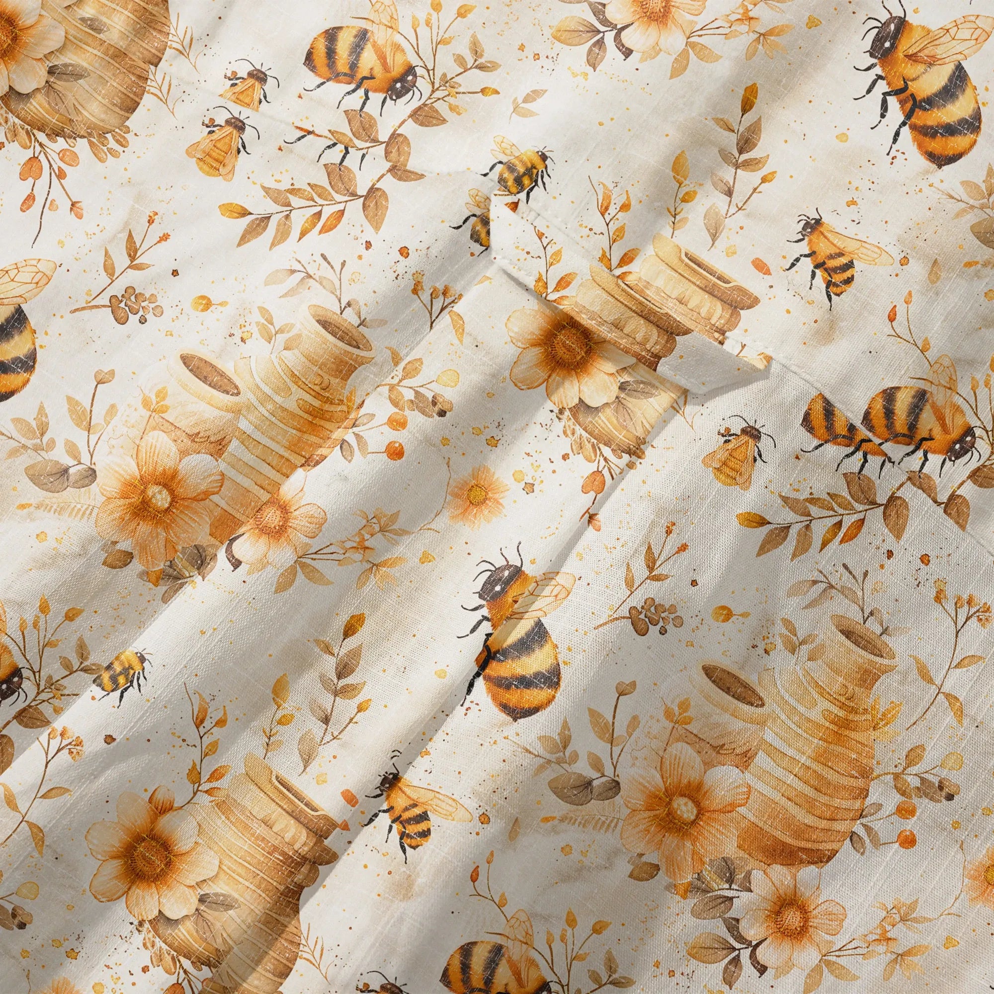 LeosWare® Men's Hawaiian Shirt Short Sleeve Button-up 100% Cotton Yellow Aloha Autumn Harvest In The Honey Garden Bee By Ann