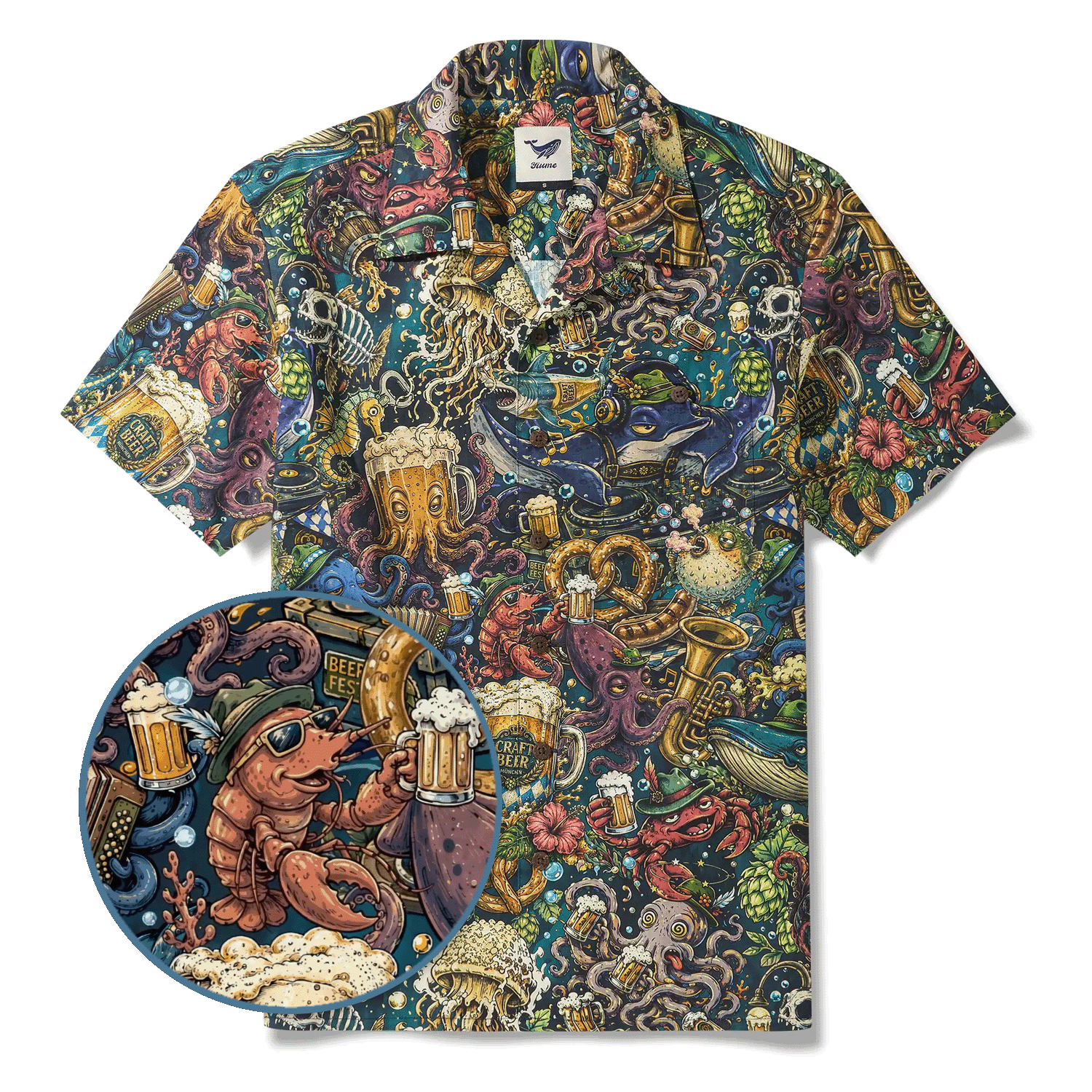Men's Hawaiian Shirt Short Sleeve Camp Collar 100% Cotton Blue Aloha Deep Blue Brews By Mo