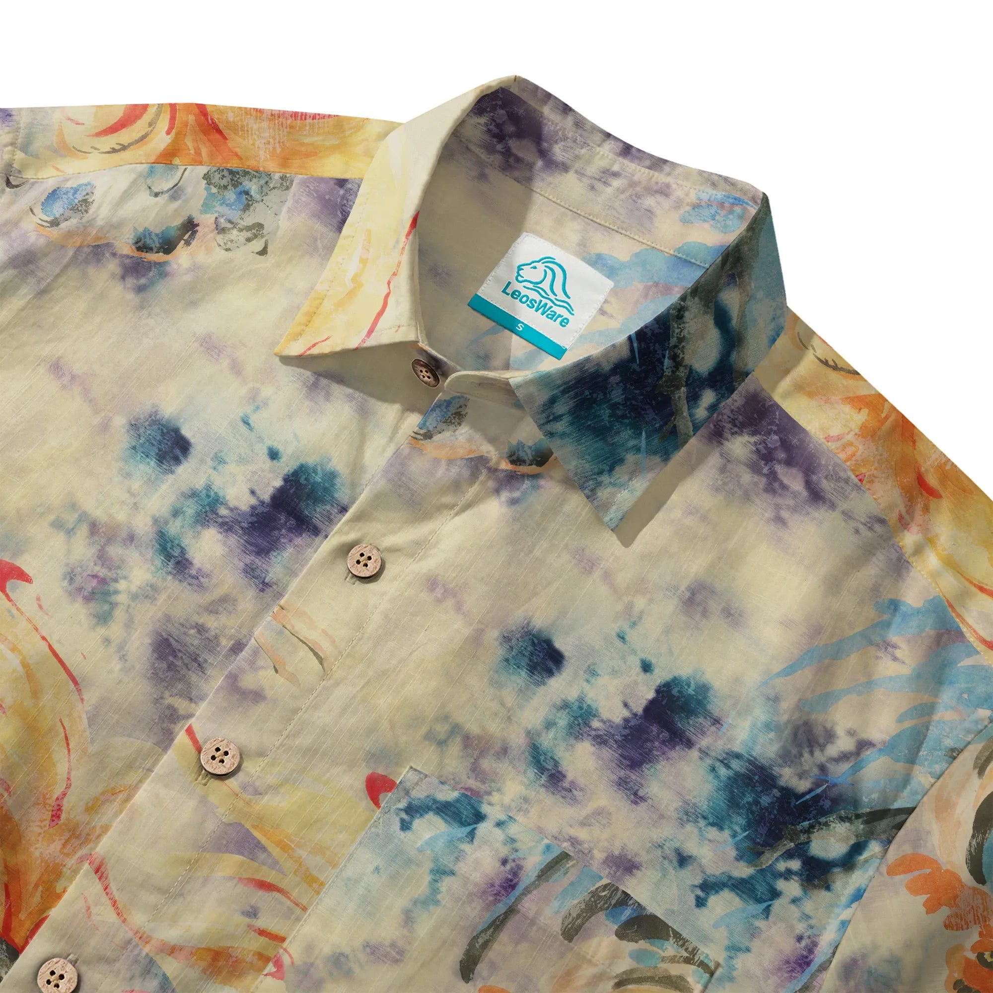 LeosWare® Men's Hawaiian Shirt Short Sleeve Button-up 100% Cotton Orange Aloha Enchanting Rooster By Huan huan