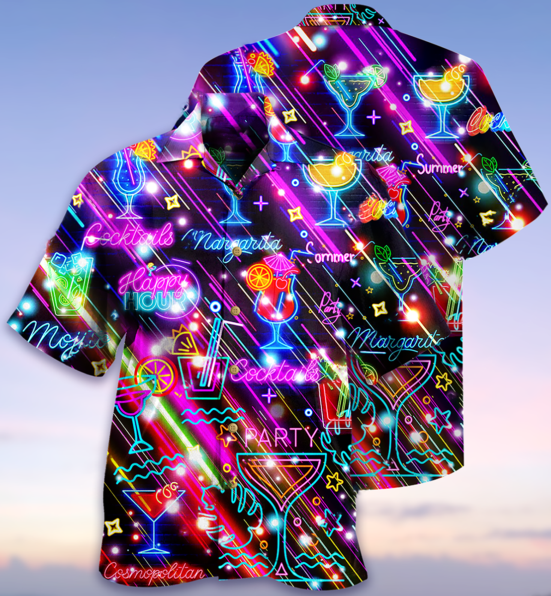 Cocktail Happy Hour Neon Style Amazing - Hawaiian Shirt
