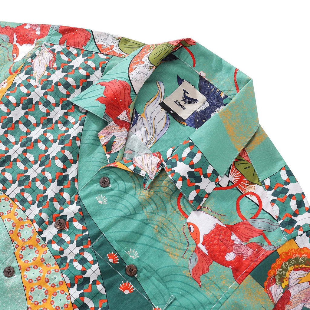 Green Hawaiian Shirt For Men Dancing gracefully Fish Shirt 100% Cotton By Sylvia