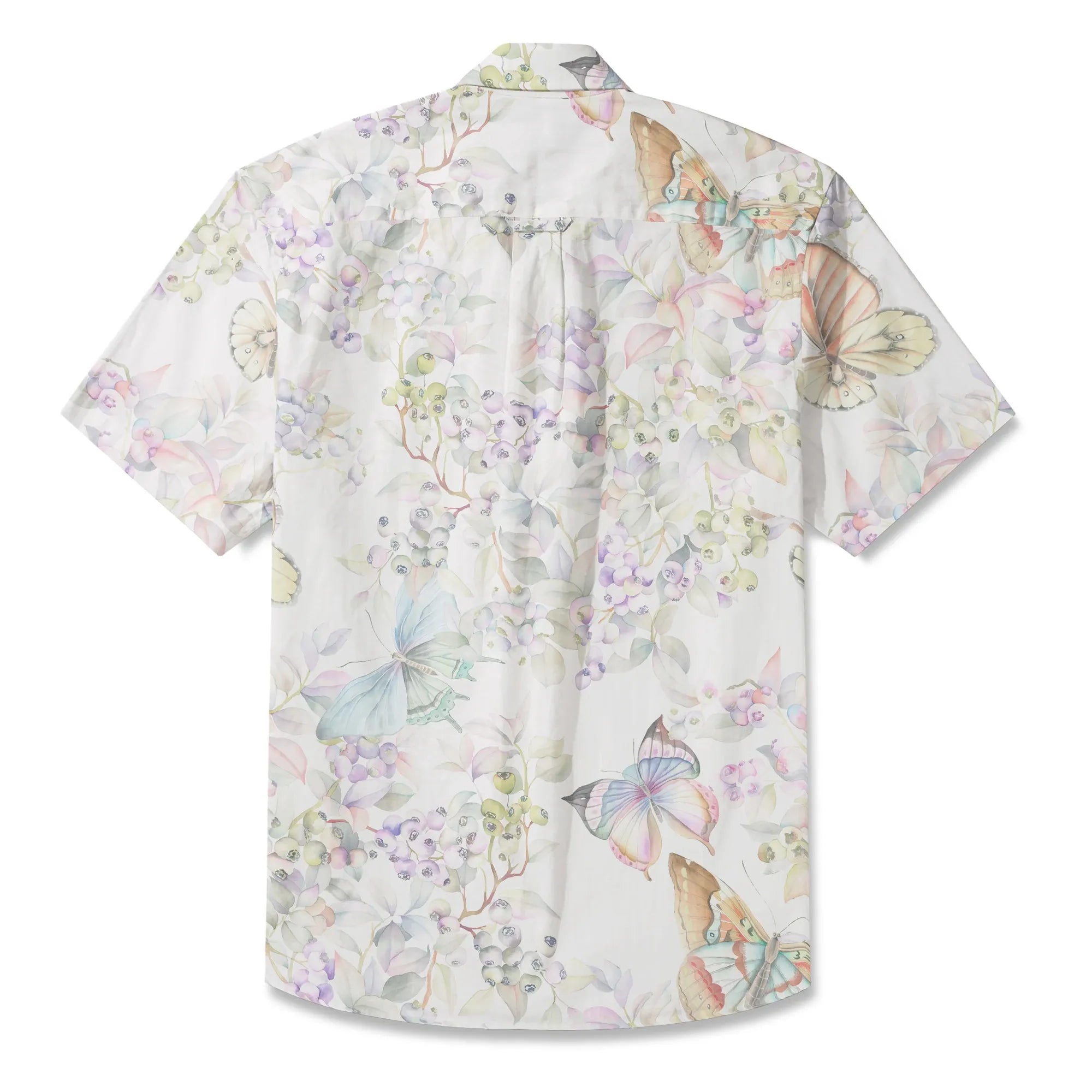 LeosWare® Men's Hawaiian Shirt Short Sleeve Button-up 100% Cotton Yellow Aloha Butterflies In The Garden By Huan huan