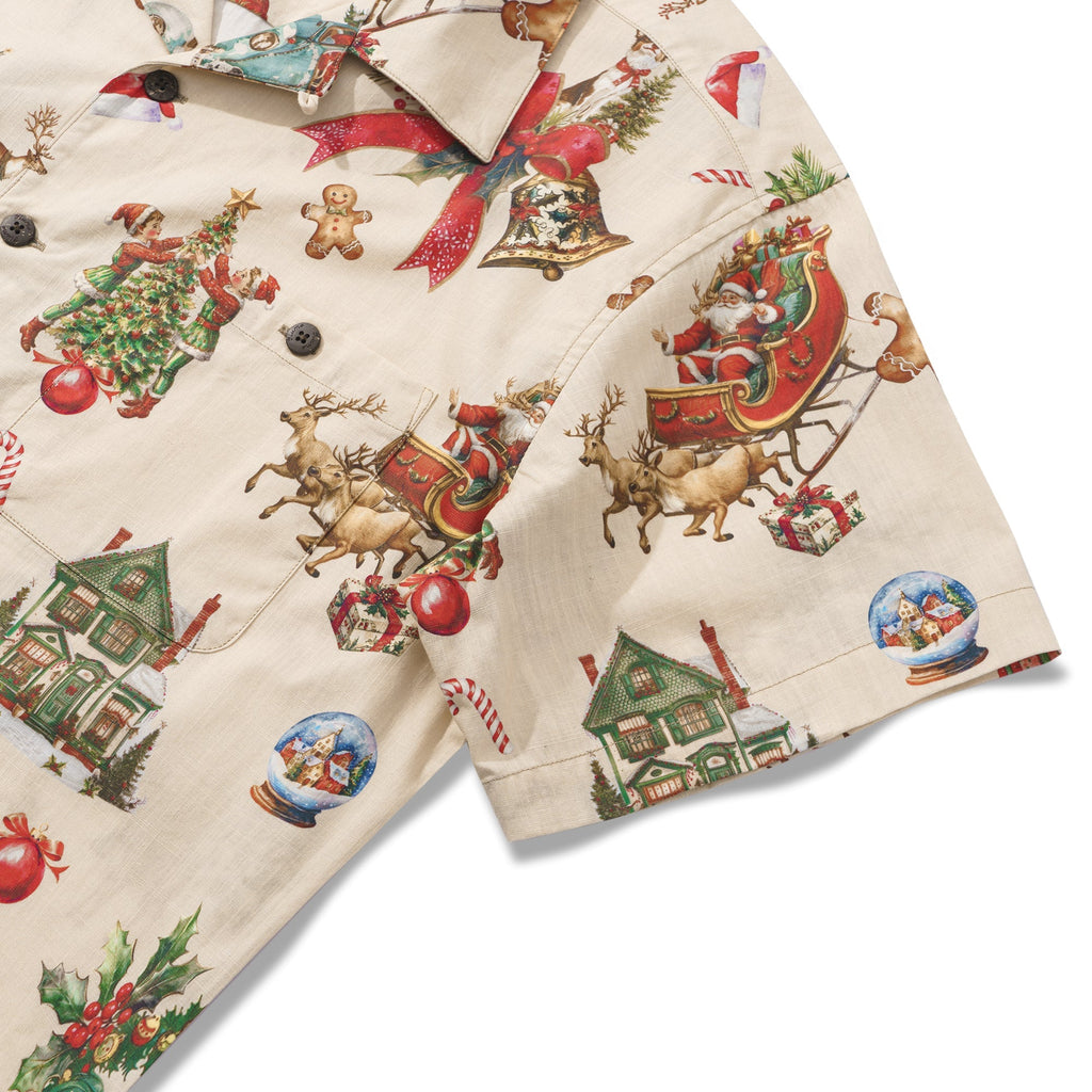Vintage Christmas 100% Cotton Men's Aloha Hawaiian Short Sleeve Camp Collar Shirt By Yana