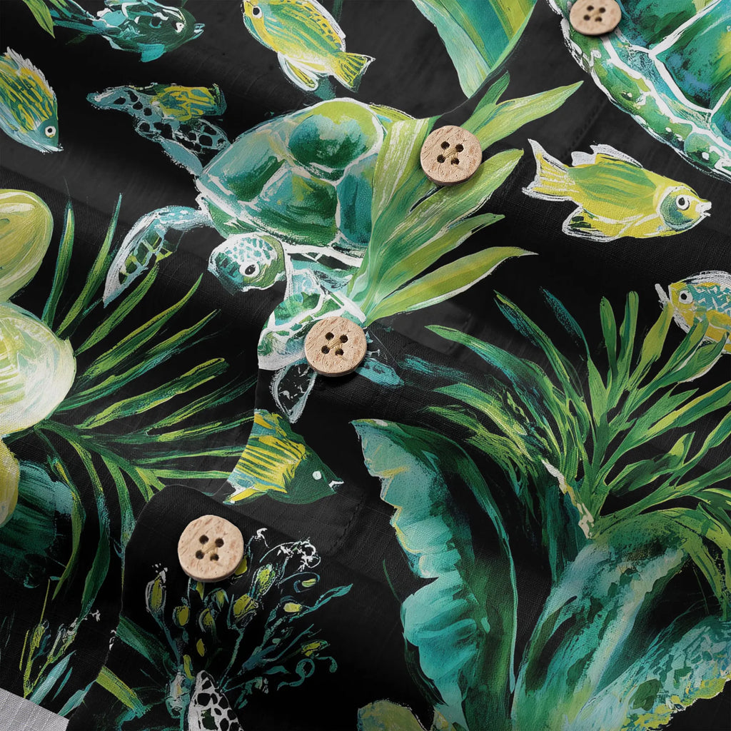 LeosWare® Men's Hawaiian Shirt Short Sleeve Button-up 100% Cotton Green Aloha Deep Sea Green Reflection By Ann