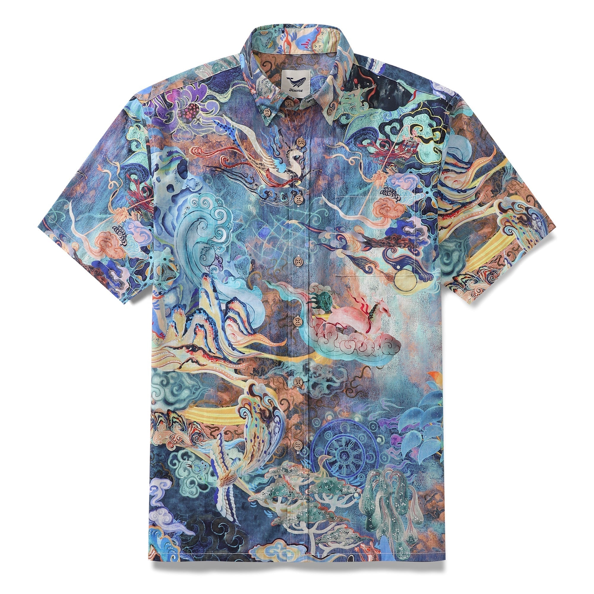 Cotton Hawaiian Shirt For Men Dreamland Art Button-down Short Sleeve Shirt By Mo