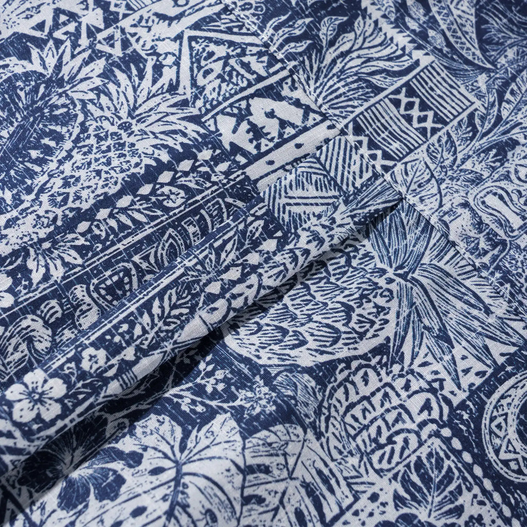 Men's Hawaiian Shirt Short Sleeve Button-down 100% Cotton Blue Aloha Tiki Isle Archive - Navy Blue By Cigar
