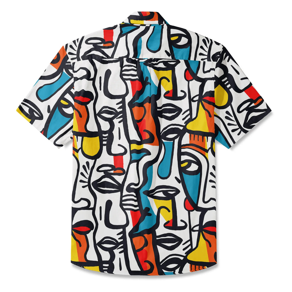 LeosWare® Men's Hawaiian Shirt Short Sleeve Button-up 100% Cotton Aloha Face Paint Palette By Ann