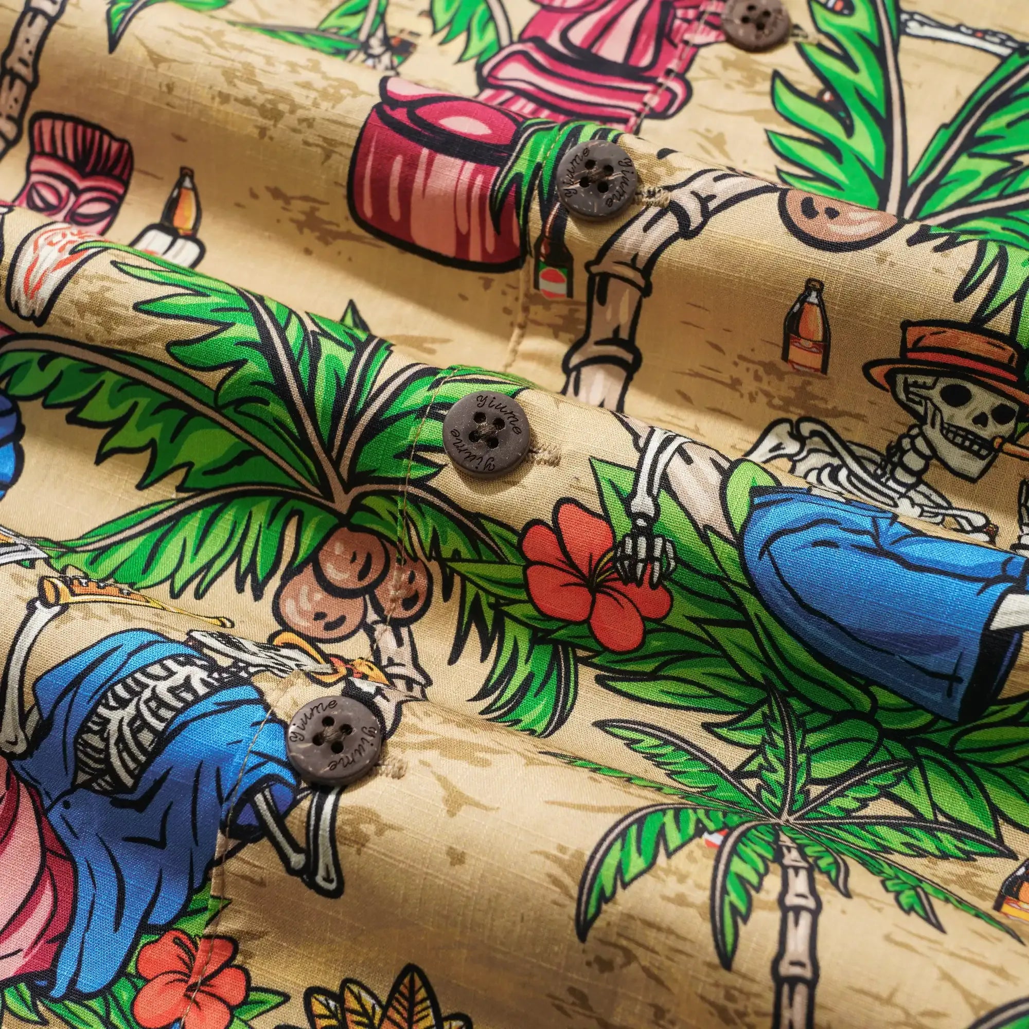 Men's Hawaiian Shirt Short Sleeve Camp Collar 100% Cotton Green Aloha Tiki Seaside Bash By Yana