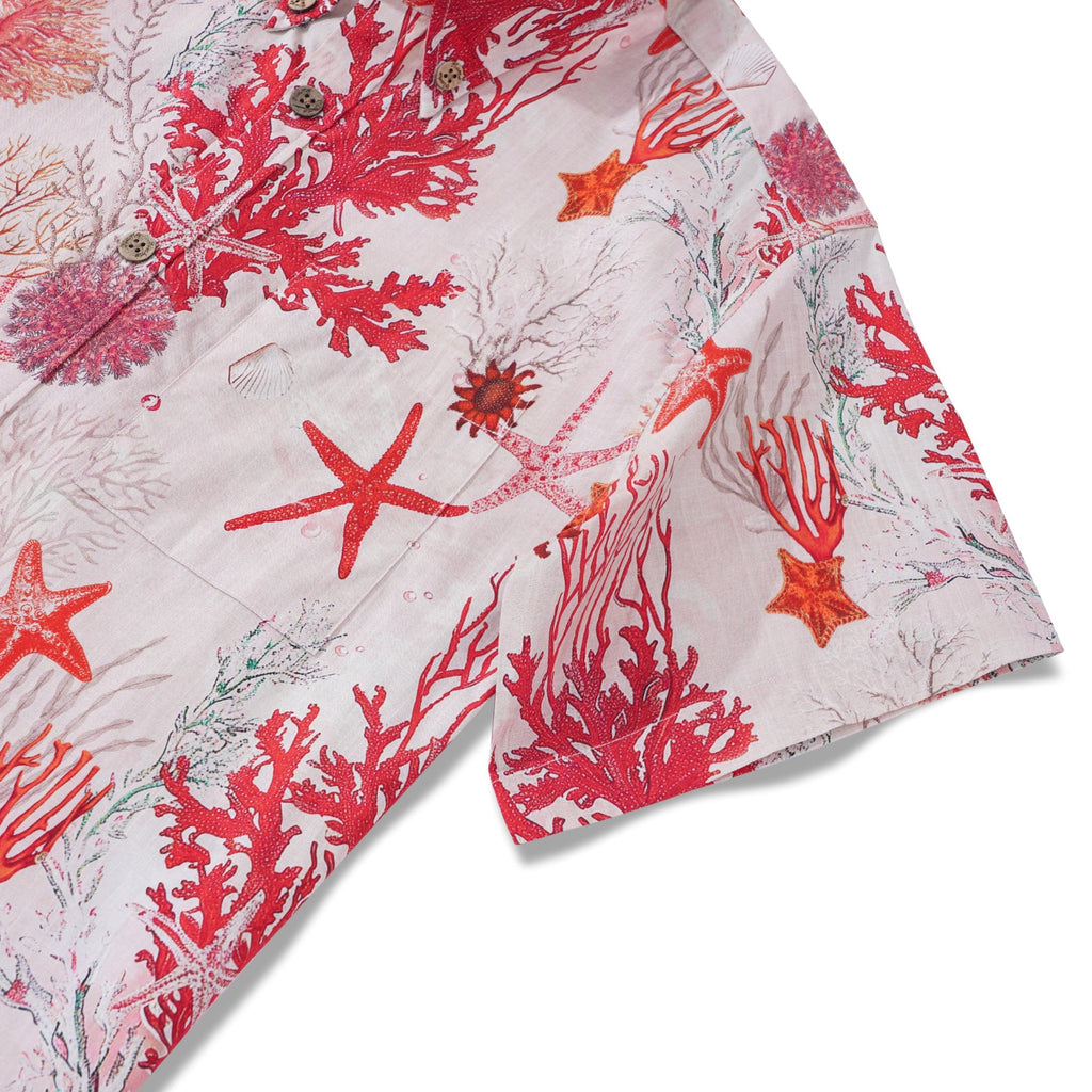 Men's Marine Life Hawaiian Shirt Short Sleeve Button-down 100% Cotton Pink Aloha Coral Reverie By Yakima