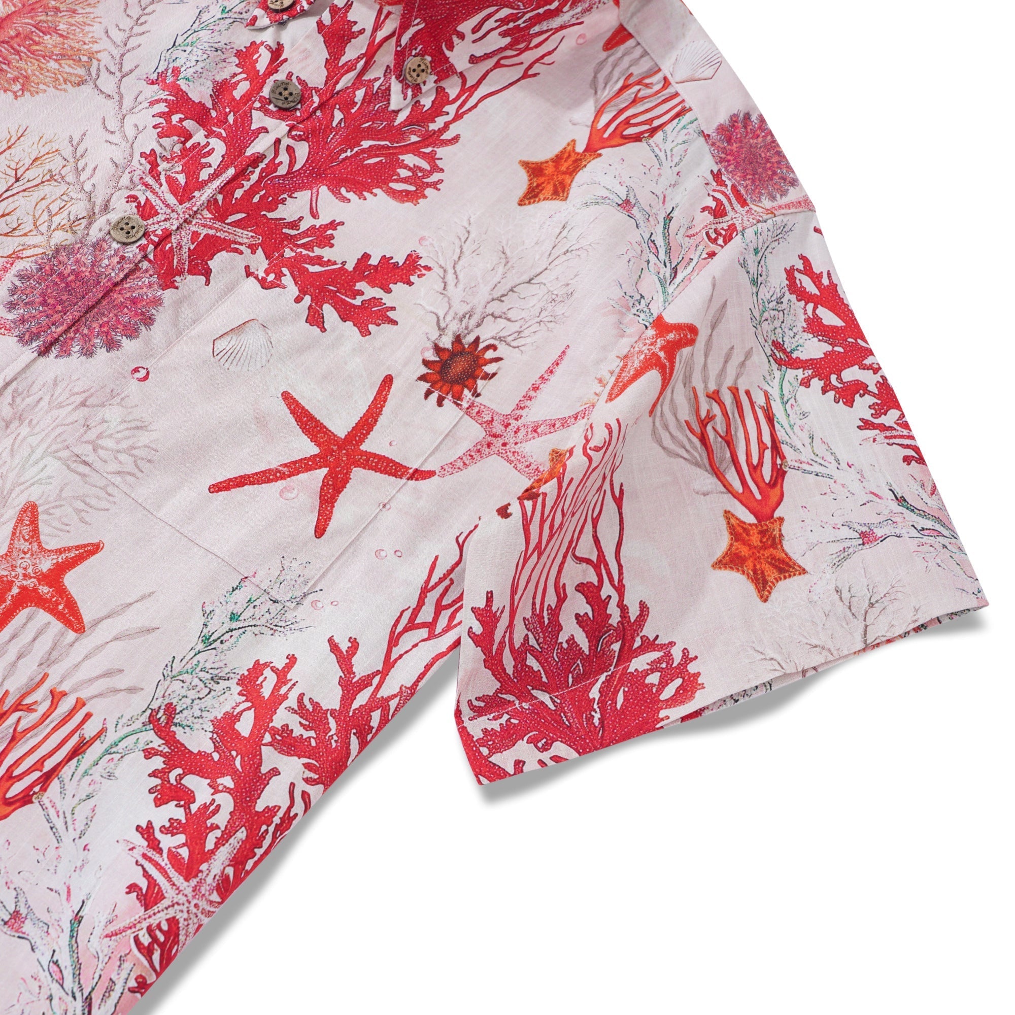 Men's Marine Life Hawaiian Shirt Short Sleeve Button-down 100% Cotton Pink Aloha Coral Reverie By Yakima