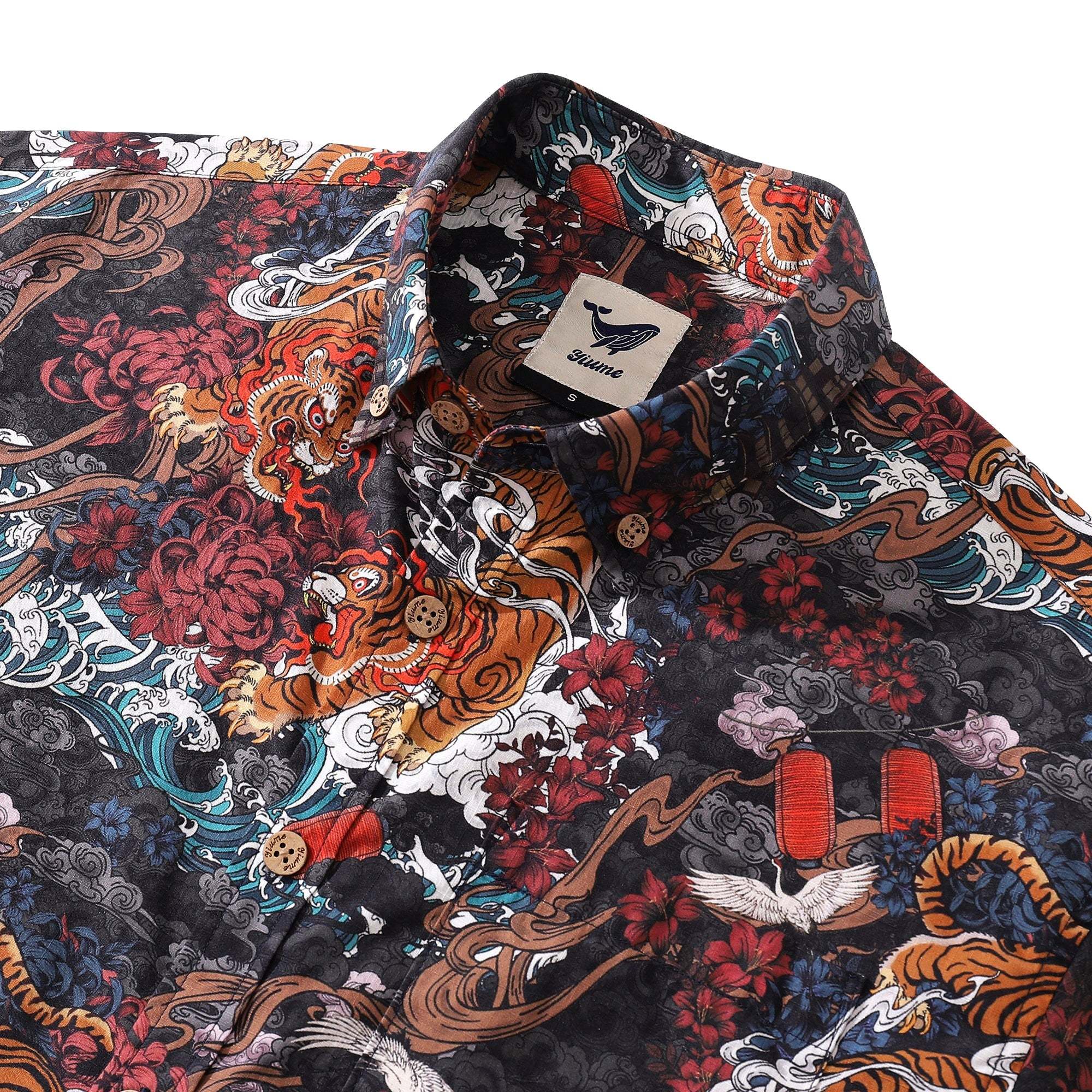 Men's Tiger Shirt 1950s Vintage Hawaiian Shirt For Men Short Sleeve Cotton Aloha Shirt Tiger In The Mist By Yakima