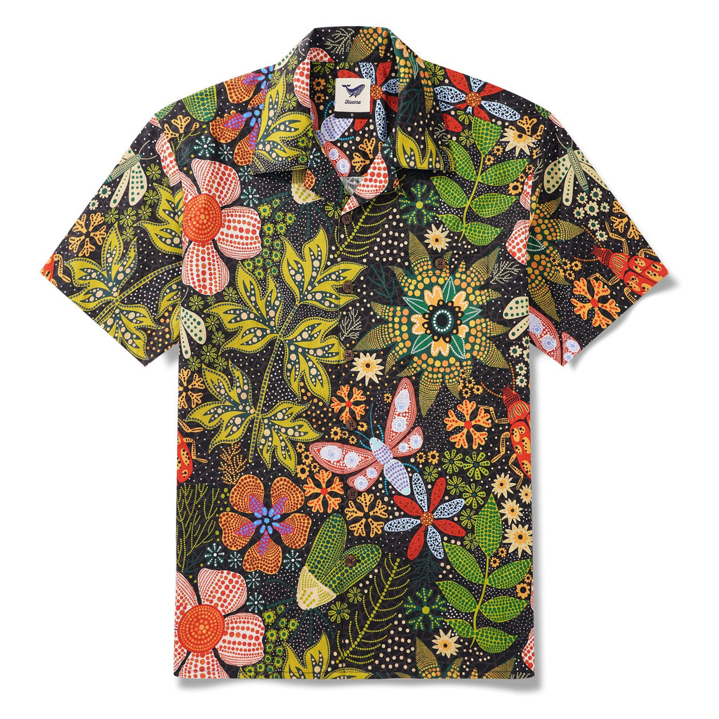 Men's Hawaiian Shirt Short Sleeve Camp Collar 100% Cotton Green Aloha Backyard Oasis By Yakima