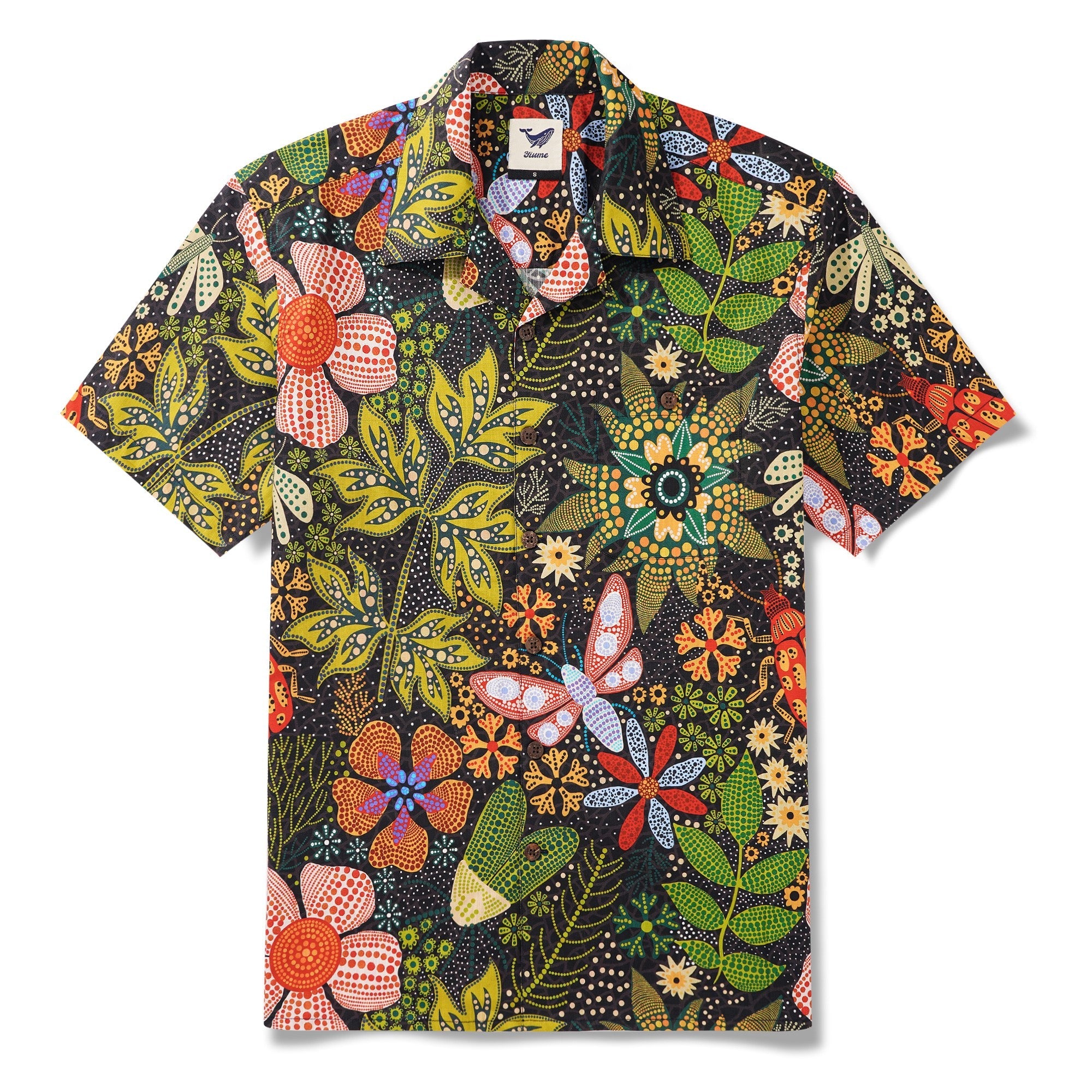Men's Hawaiian Shirt Short Sleeve Camp Collar 100% Cotton Green Aloha Backyard Oasis By Yakima