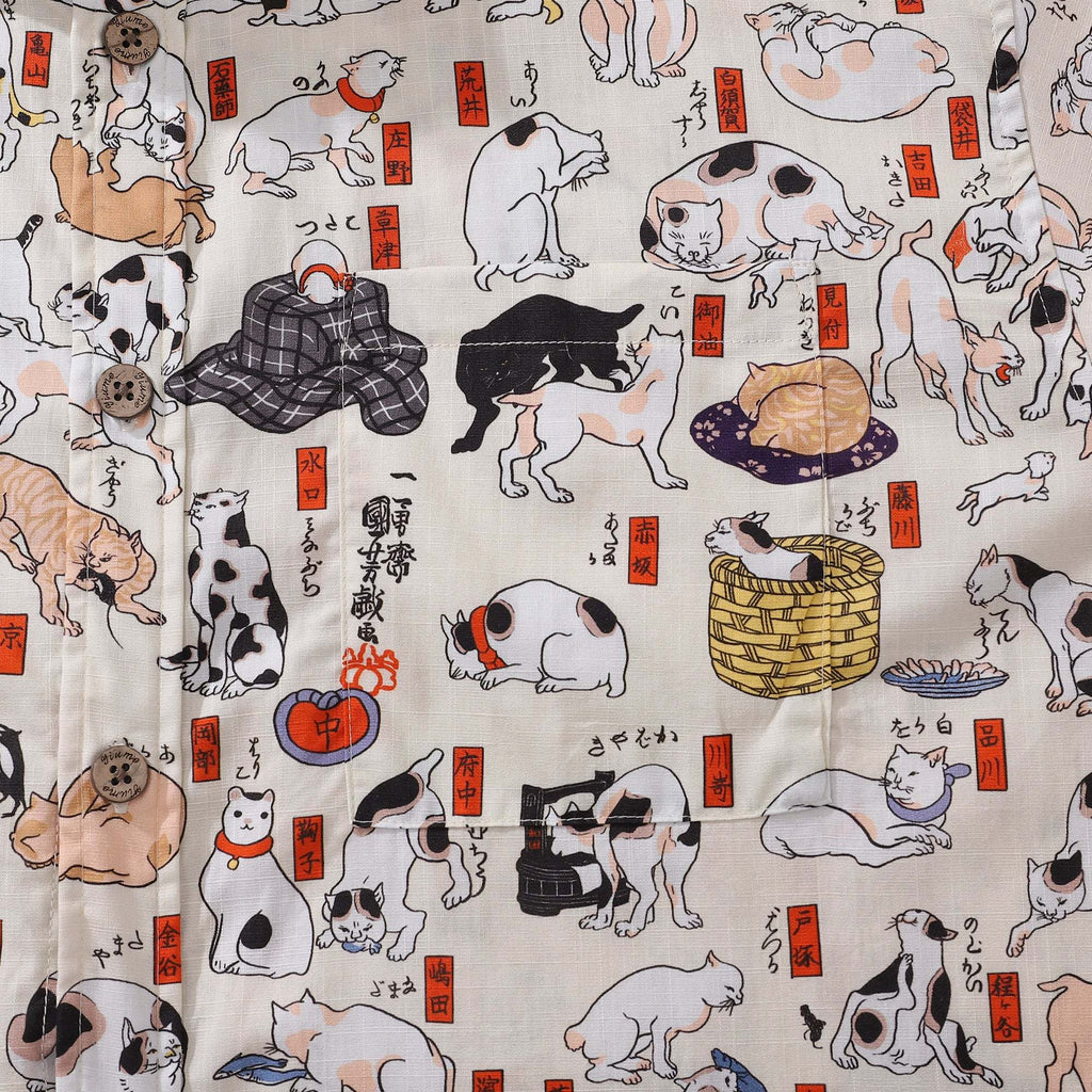 Cotton Hawaiian Shirt For Men Cat Button-down Shirt Short Sleeve Aloha Shirt Tokaido 53 Station Cats By Yakima