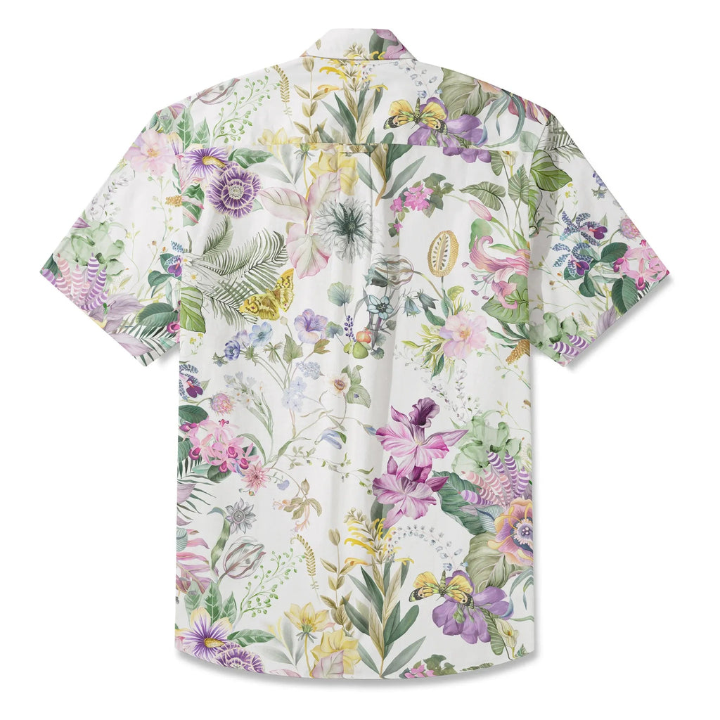 LeosWare® Chemise hawaïenne pour homme à manches courtes, boutonnée, 100% coton, Aloha Symphonie de Vitalité, Bouquet Floral par Huan huan