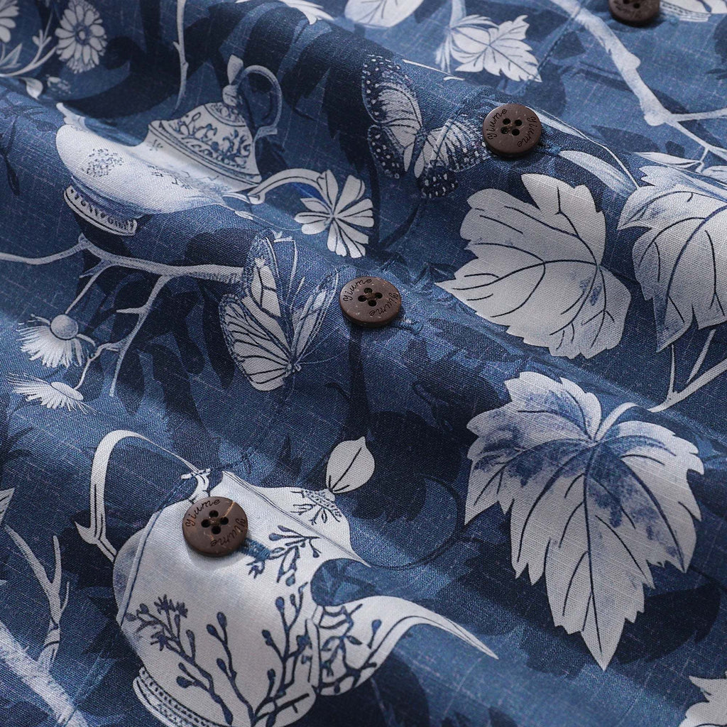 100% Cotton Hawaiian Shirt For Men Porcelain Camp Collar Shirt By Yakima