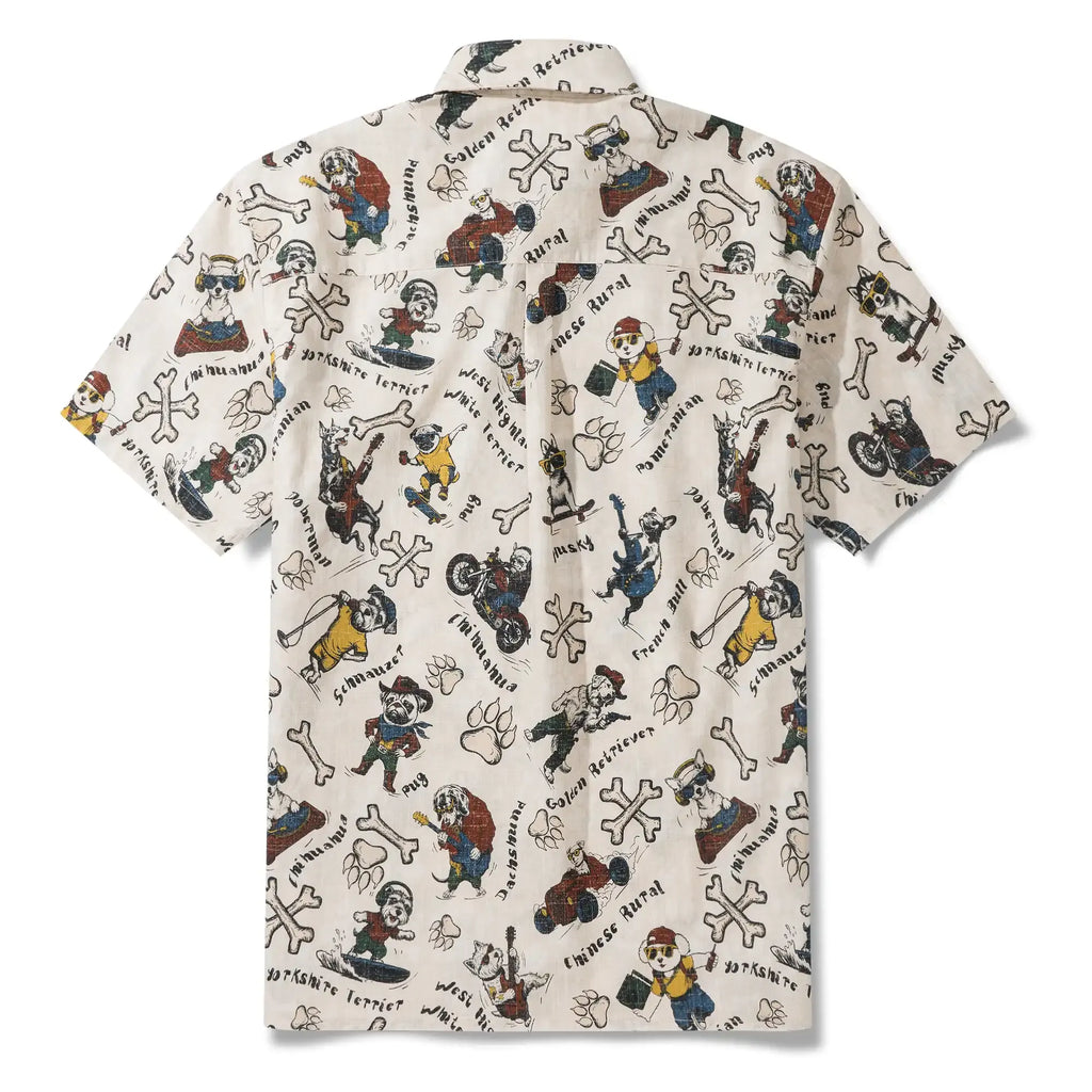 Dog Men's Hawaiian Shirt Short Sleeve Button-down 100% Cotton Blue Aloha Canine Clubhouse By Huan huan