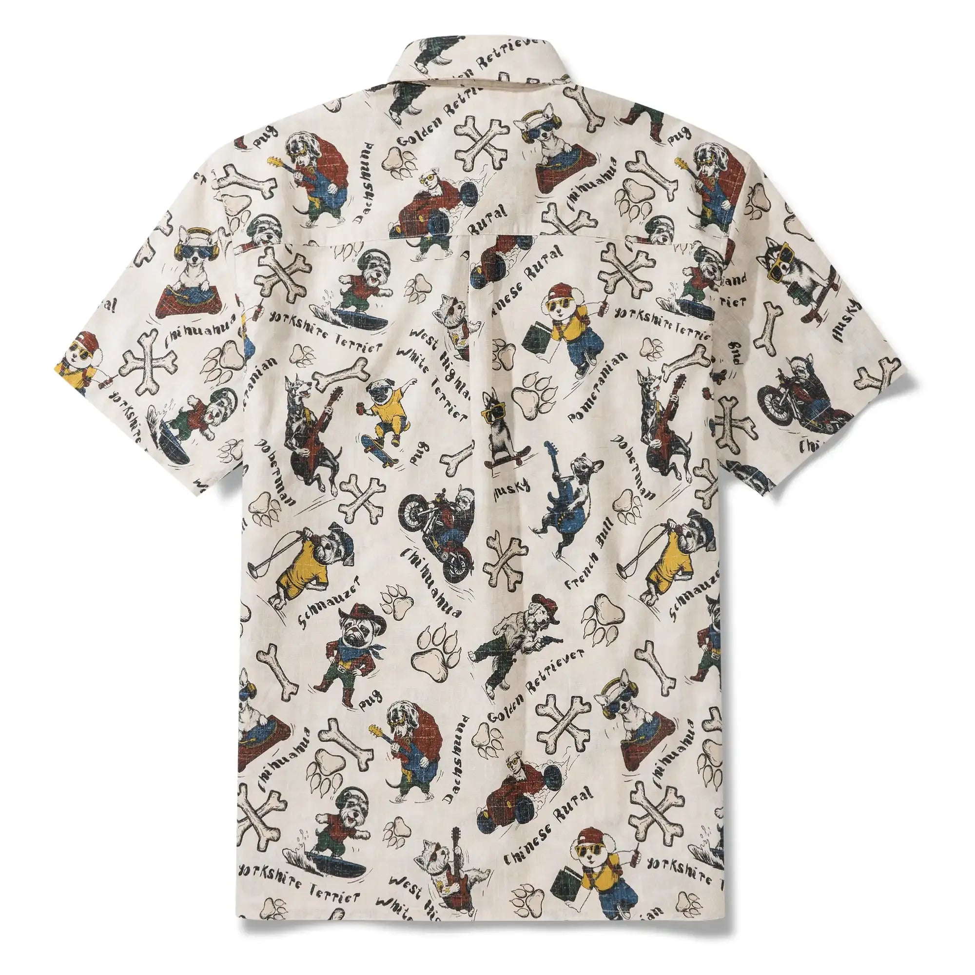 Dog Men's Hawaiian Shirt Short Sleeve Button-down 100% Cotton Blue Aloha Canine Clubhouse By Huan huan