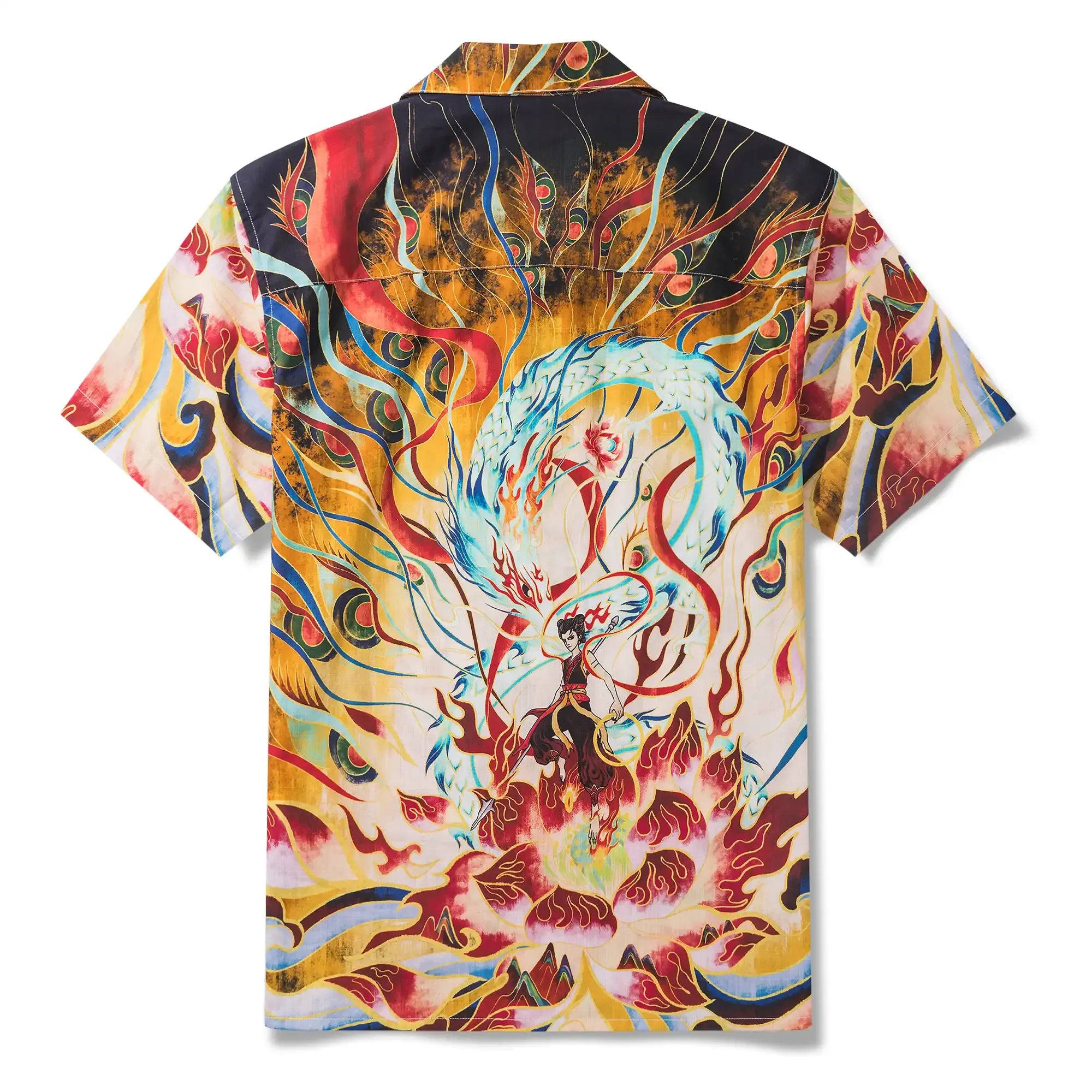 Men's Hawaiian Shirt Short Sleeve Camp Collar 100% Cotton Blue Aloha Nezha Conquers the Dragon King Eastern Legend By Huan huan