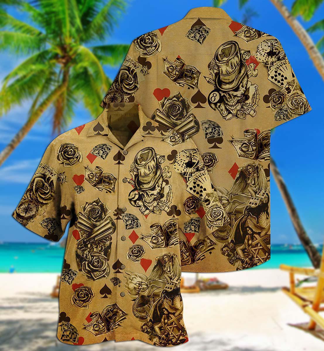 Gambling Flowers Skull - Hawaiian Shirt